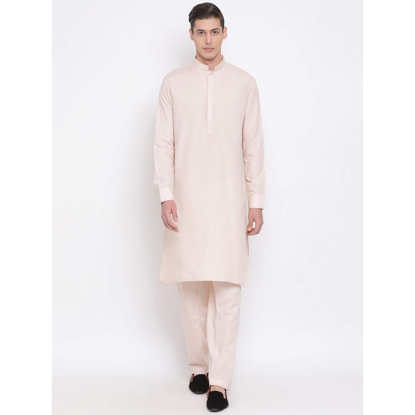 VASTRAMAY Men's Cream Cotton Blend Kurta Pyjama Set_VASMK096CRnP_38