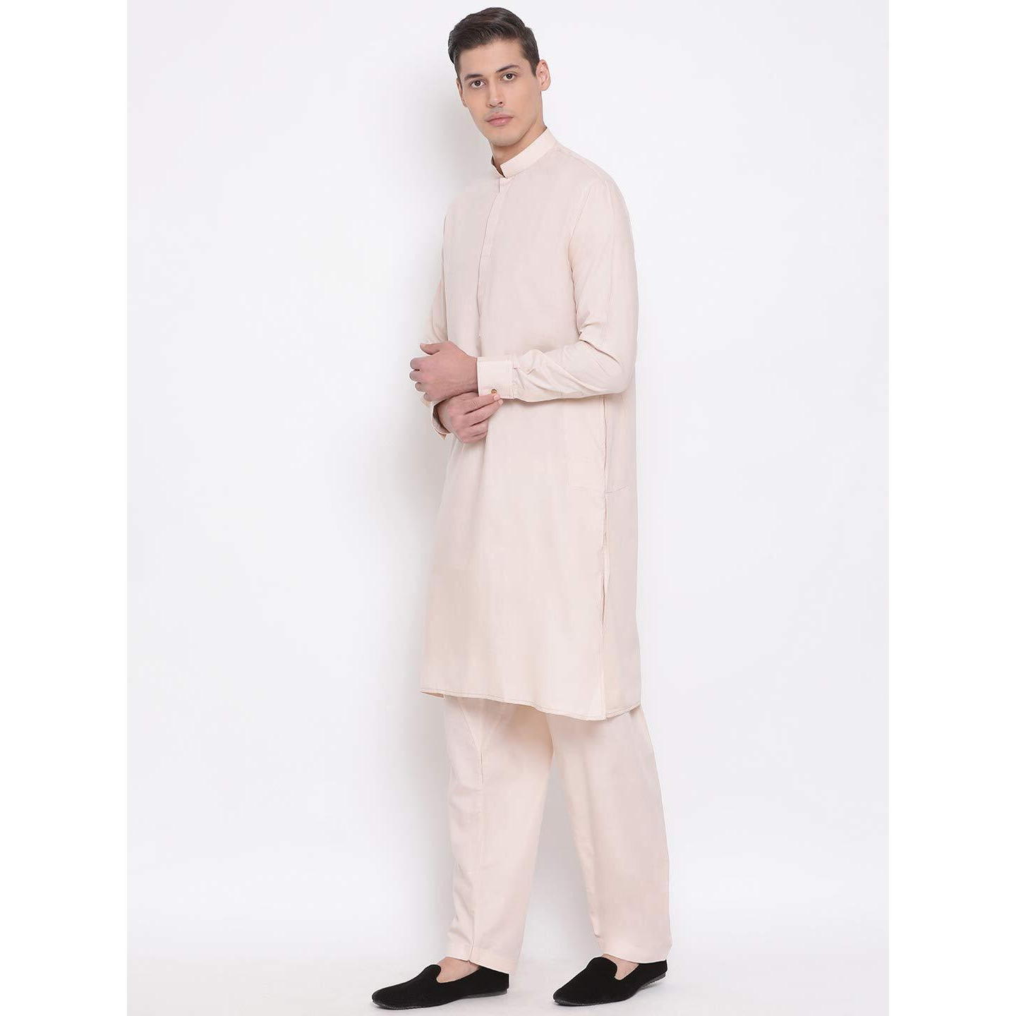 VASTRAMAY Men's Cream Cotton Blend Kurta Pyjama Set_VASMK096CRnP_38