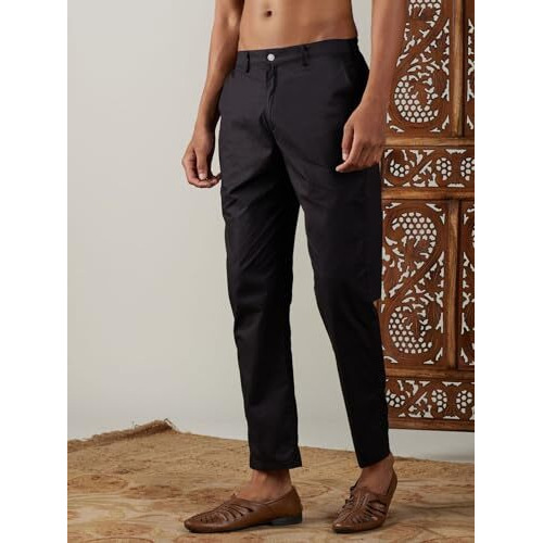 VASTRAMAY Men's Black Cotton Pant Style Pyjama | Cotton Lycra Black Pant Style Pyjama With Elastic Waistband And Pockets - Comfortable for Weddings, Festivals