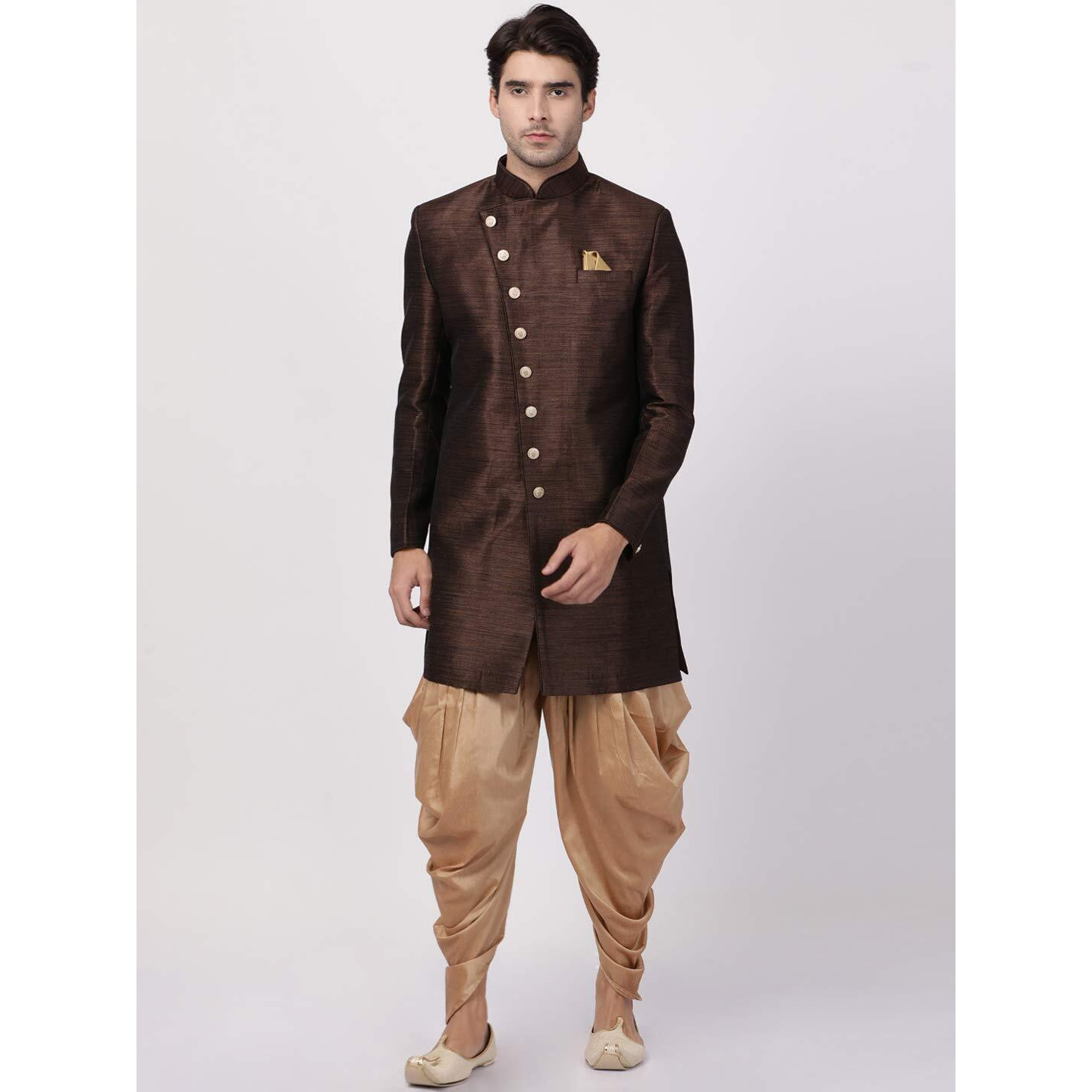 VASTRAMAY Men's Coffee Silk Blend Sherwani Set_VASMIW005COnCDRG_42