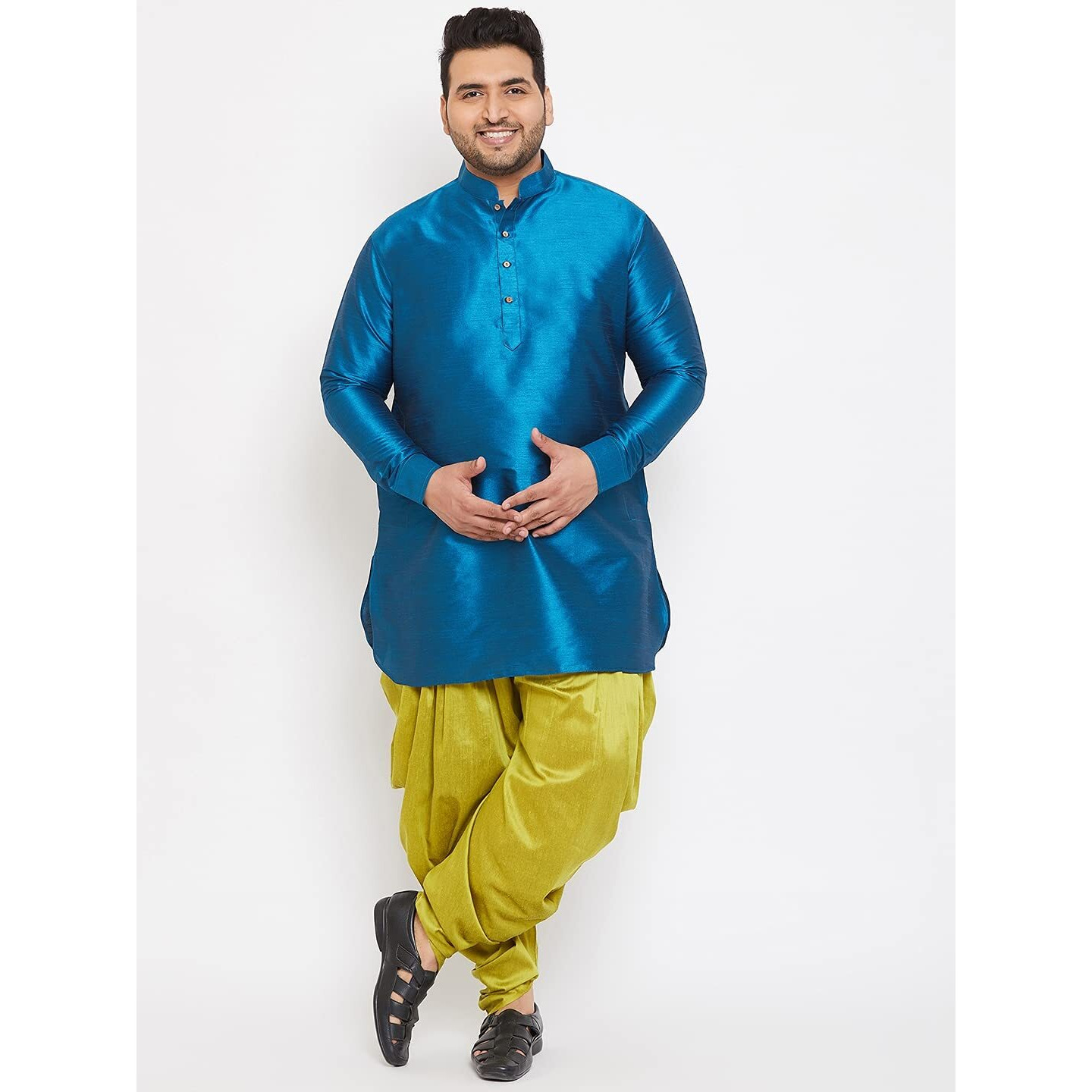 VASTRAMAY Plus Men's Aqua Blue Silk Blend Kurta (VPLUSMK001AQ_44)
