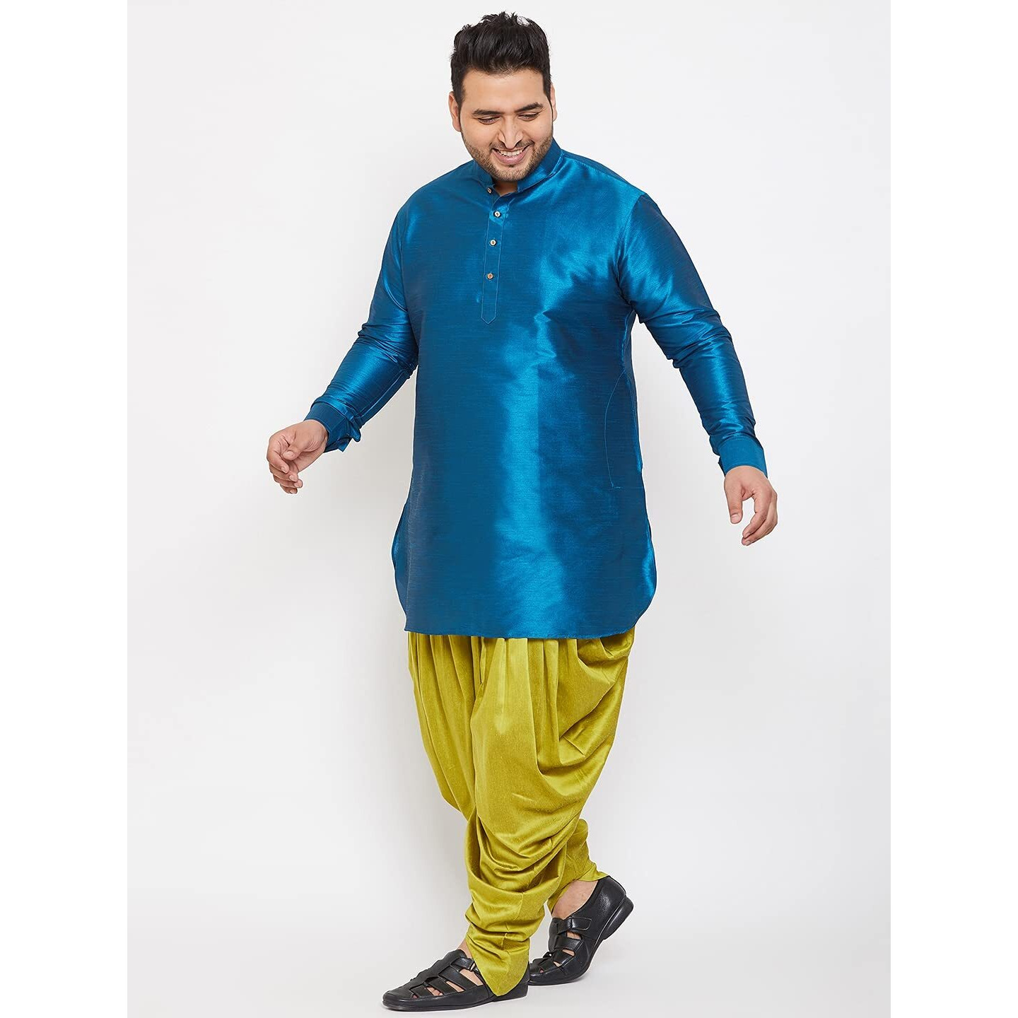 VASTRAMAY Plus Men's Aqua Blue Silk Blend Kurta (VPLUSMK001AQ_44)