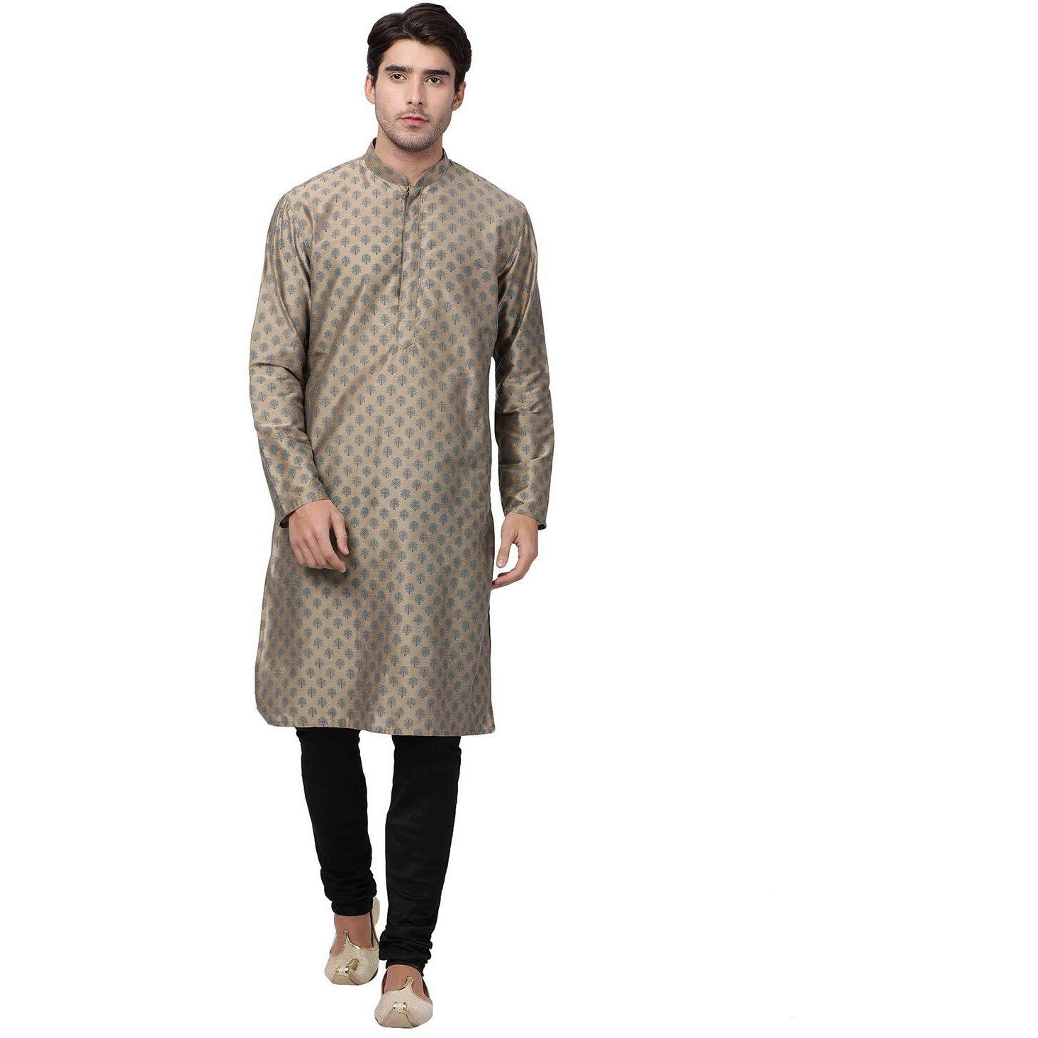 VASTRAMAY Men's Chiku Cotton Silk Blend Kurta and Pyjama Set_VASMK071CHnPVBL_36