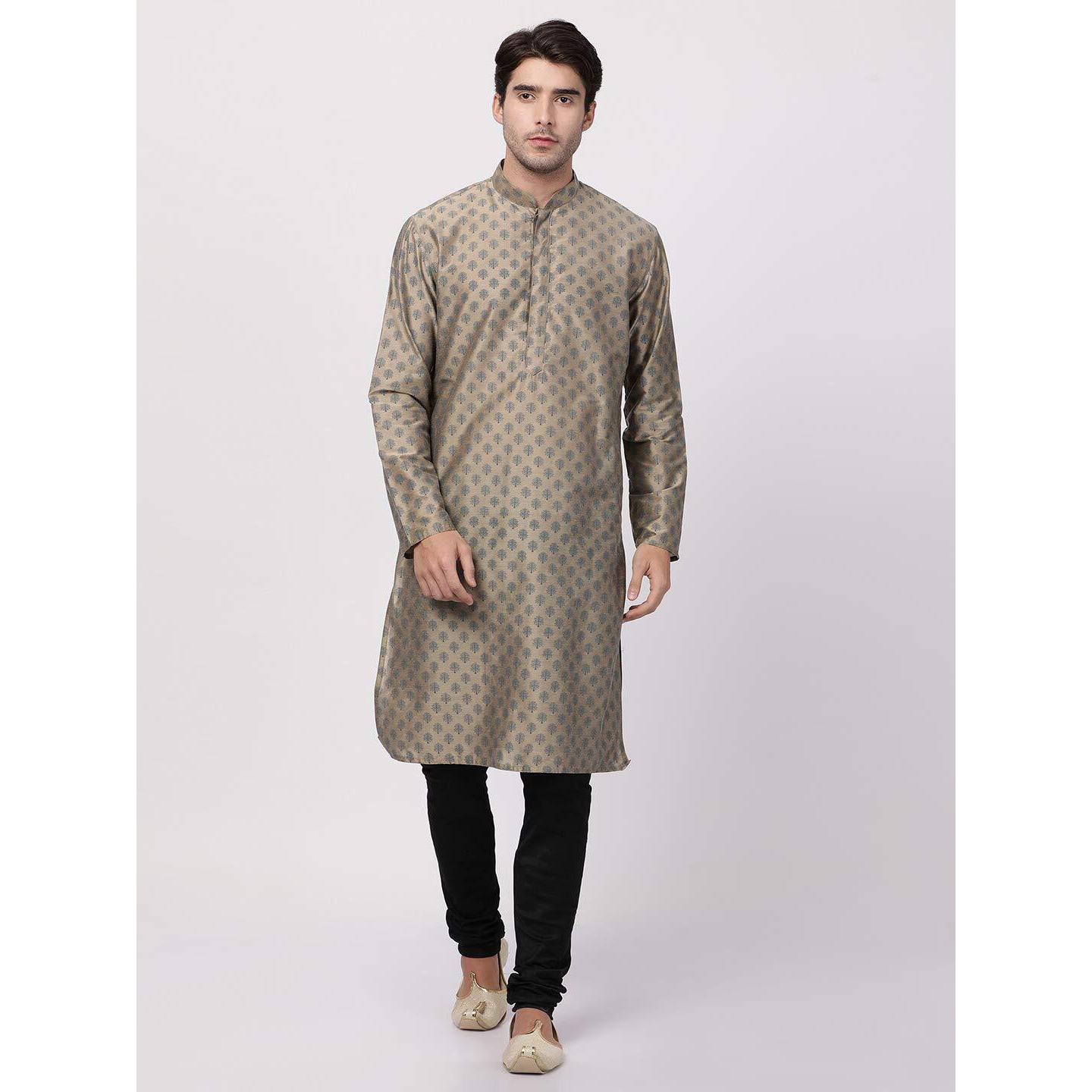 VASTRAMAY Men's Chiku Cotton Silk Blend Kurta and Pyjama Set_VASMK071CHnPVBL_36