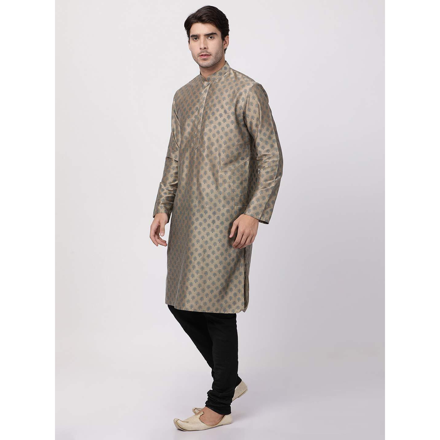 VASTRAMAY Men's Chiku Cotton Silk Blend Kurta and Pyjama Set_VASMK071CHnPVBL_36