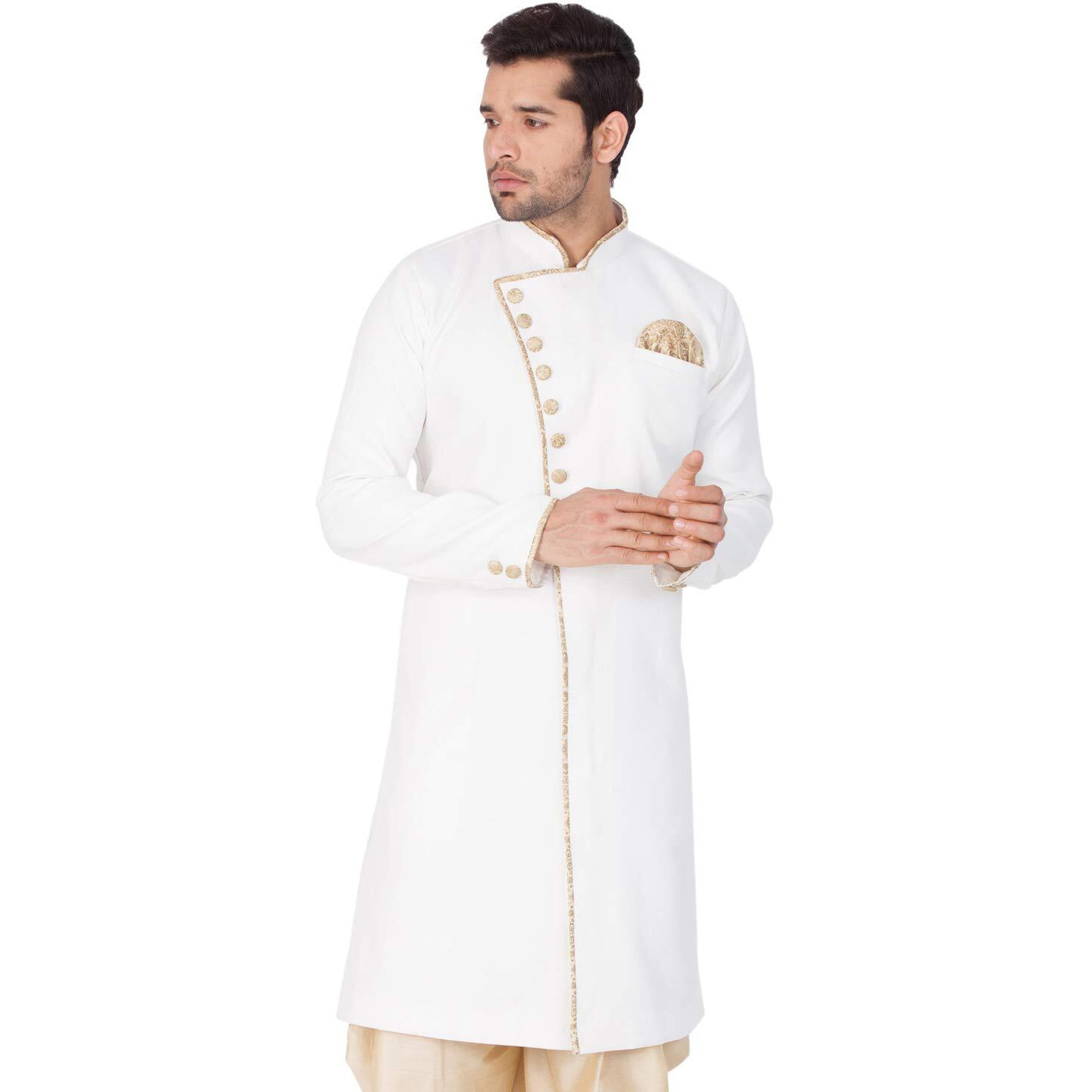 VASTRAMAY Men's Lavender Grey Cotton Silk Blend Sherwani Only Top_VASMSW123_44