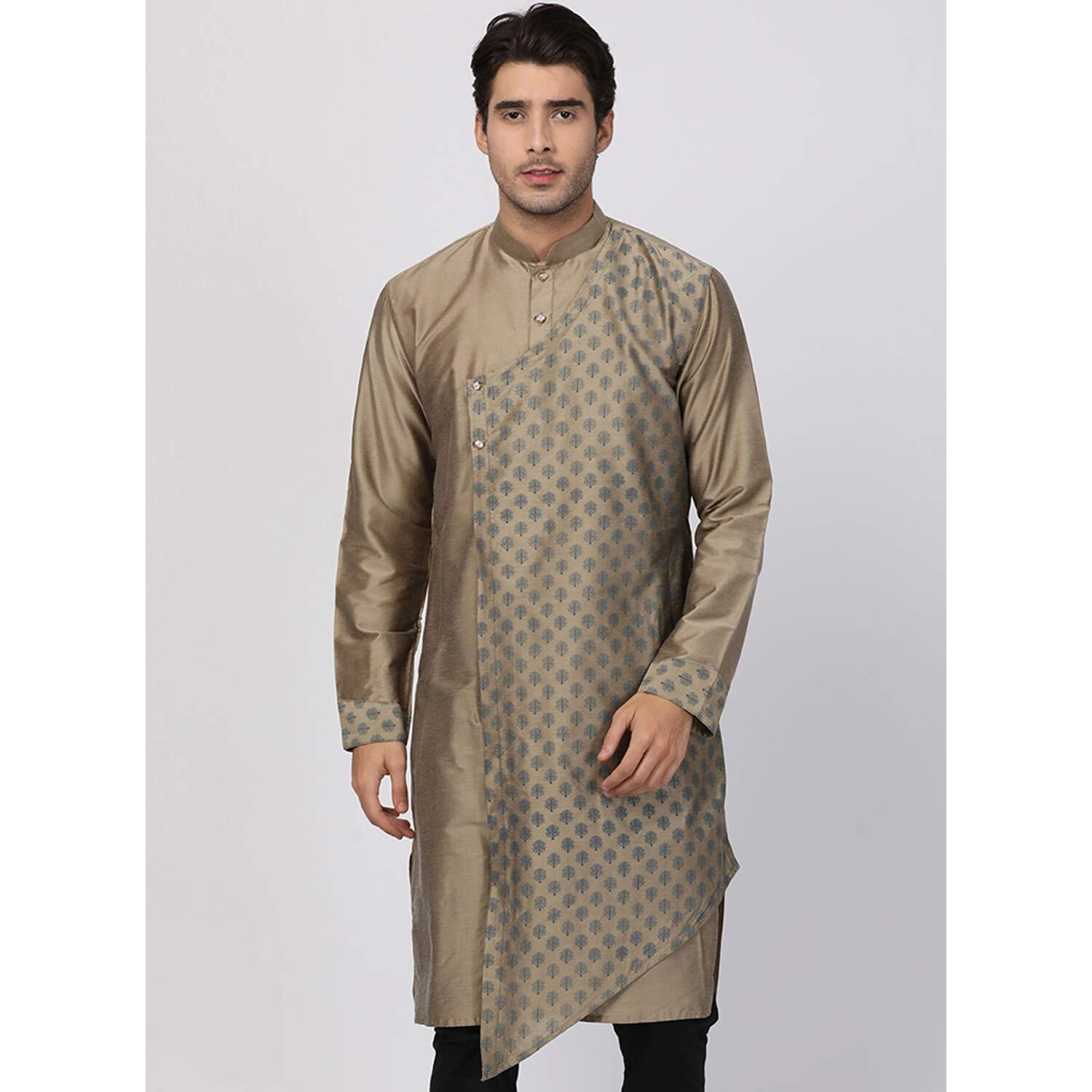 VASTRAMAY Men's Chiku Cotton Silk Blend Kurta_VASMK059CH_36