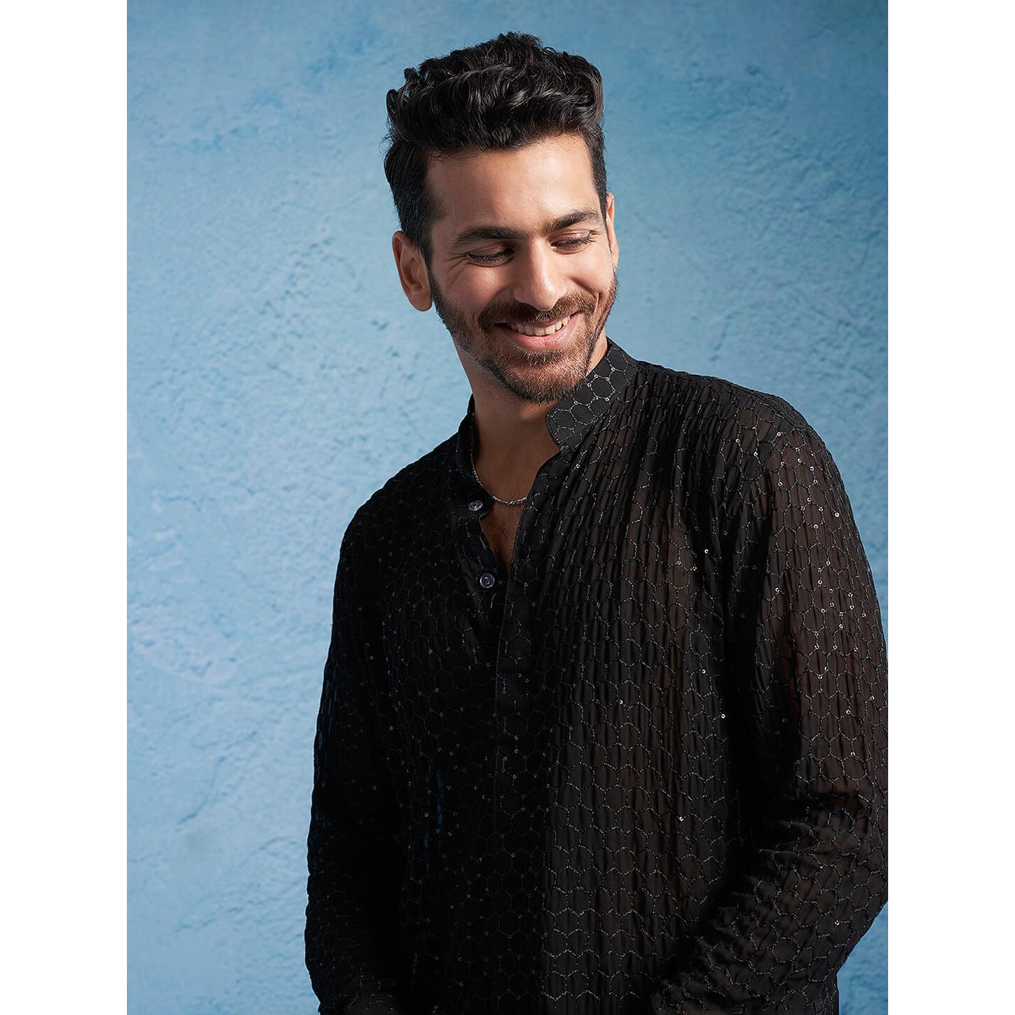 VASTRAMAY Men's Black Georgette Kurta || Embroidered Georgette Stylish Kurta for Men || Ethnic Wear for Festivals, Weddings_VASMK209BL_36