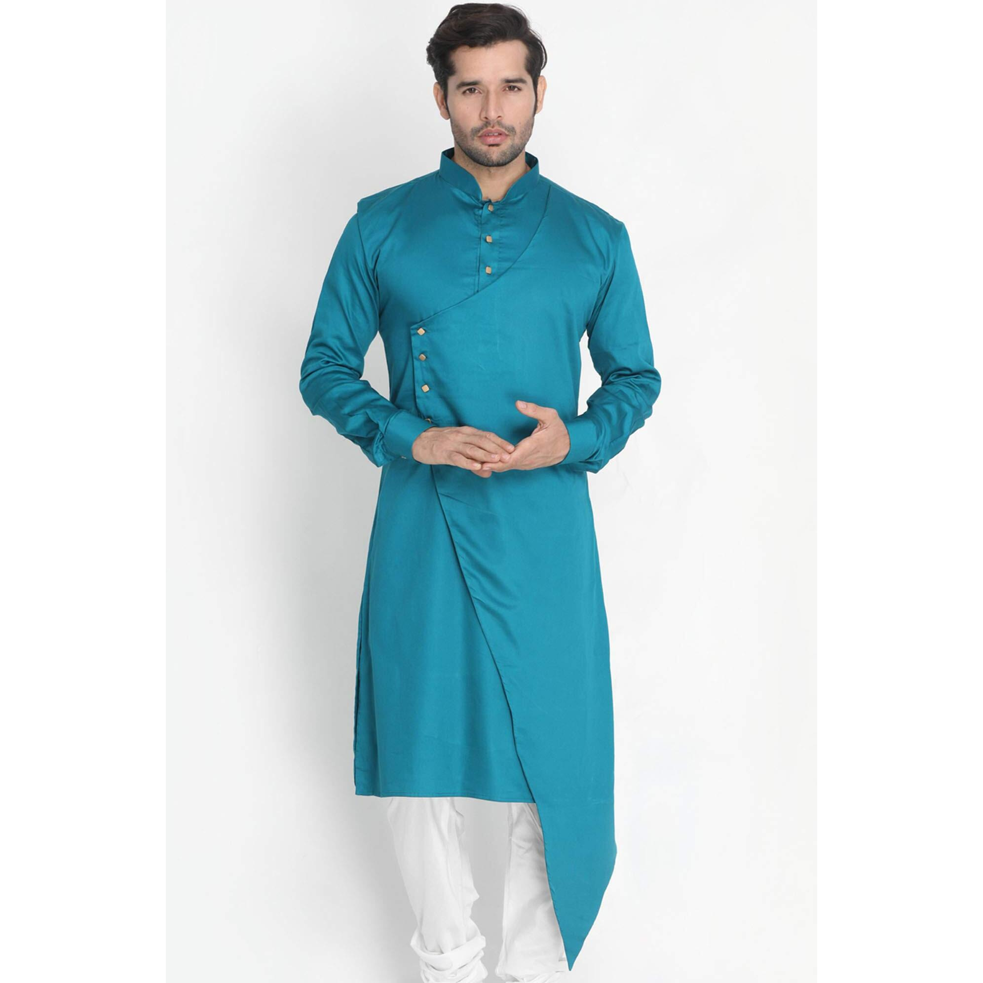 VASTRAMAY Men's Green Cotton Blend Kurta_VASMK062GN_42