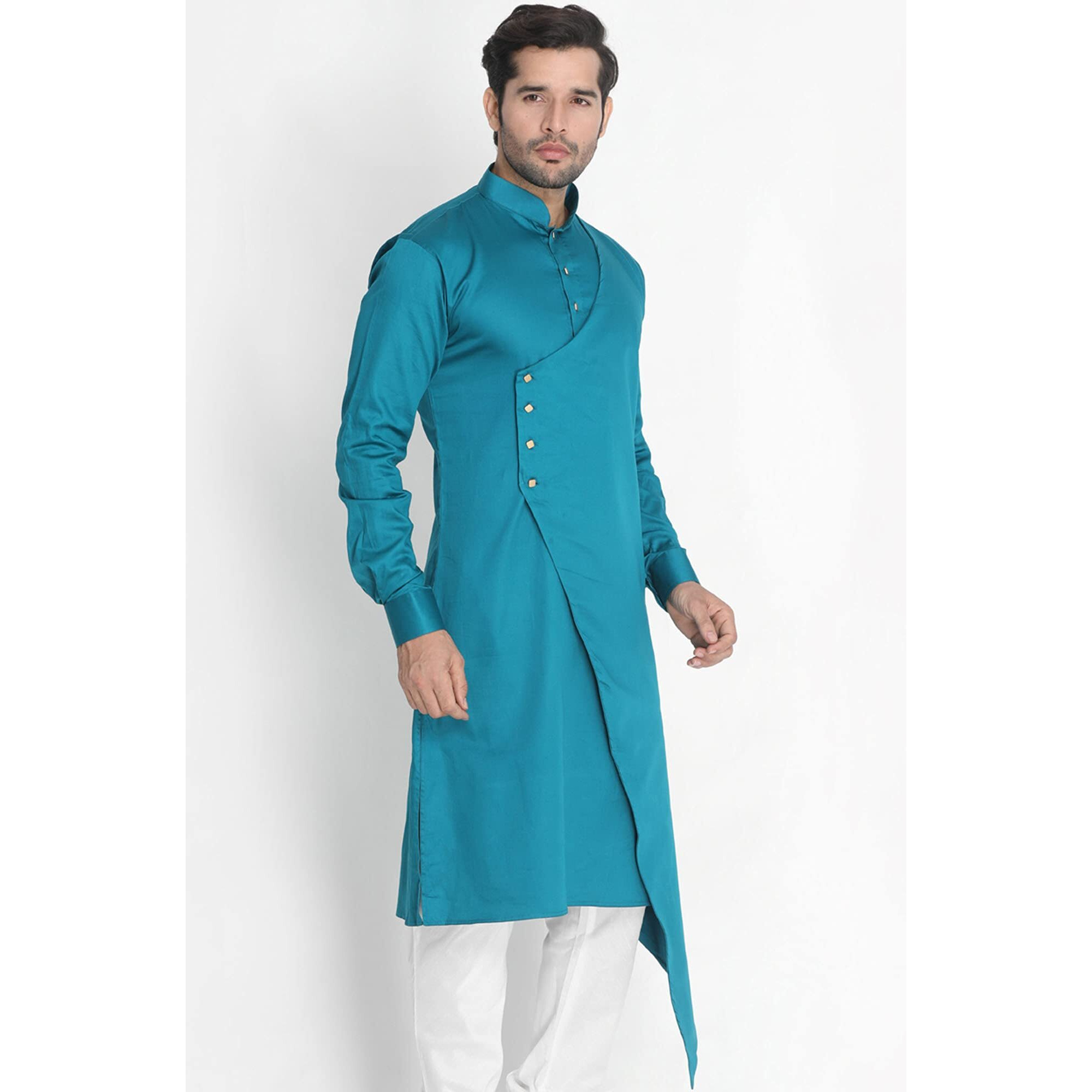 VASTRAMAY Men's Green Cotton Blend Kurta_VASMK062GN_42