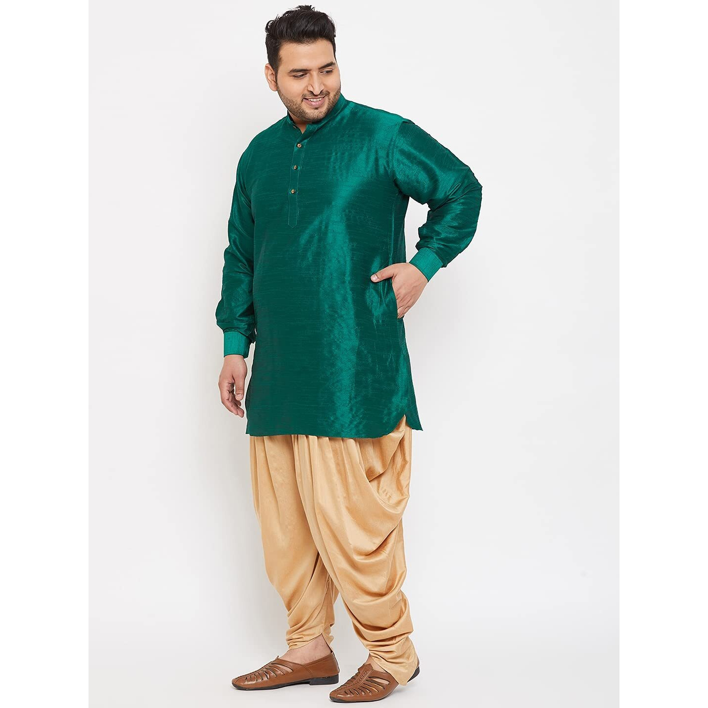 VASTRAMAY Plus Men's Aqua Blue Silk Blend Kurta (VPLUSMK001AQ_44)