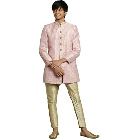 VASTRAMAY YUVA Boys' Pink And Gold Sherwani And Pyjama Set_VYUVBSW128nPGO_36