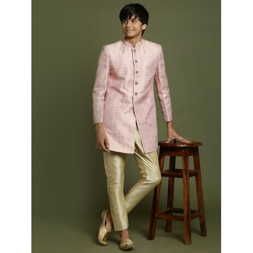 VASTRAMAY YUVA Boys' Pink And Gold Sherwani And Pyjama Set_VYUVBSW128nPGO_36