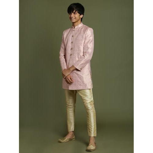 VASTRAMAY YUVA Boys' Pink And Gold Sherwani And Pyjama Set_VYUVBSW128nPGO_36