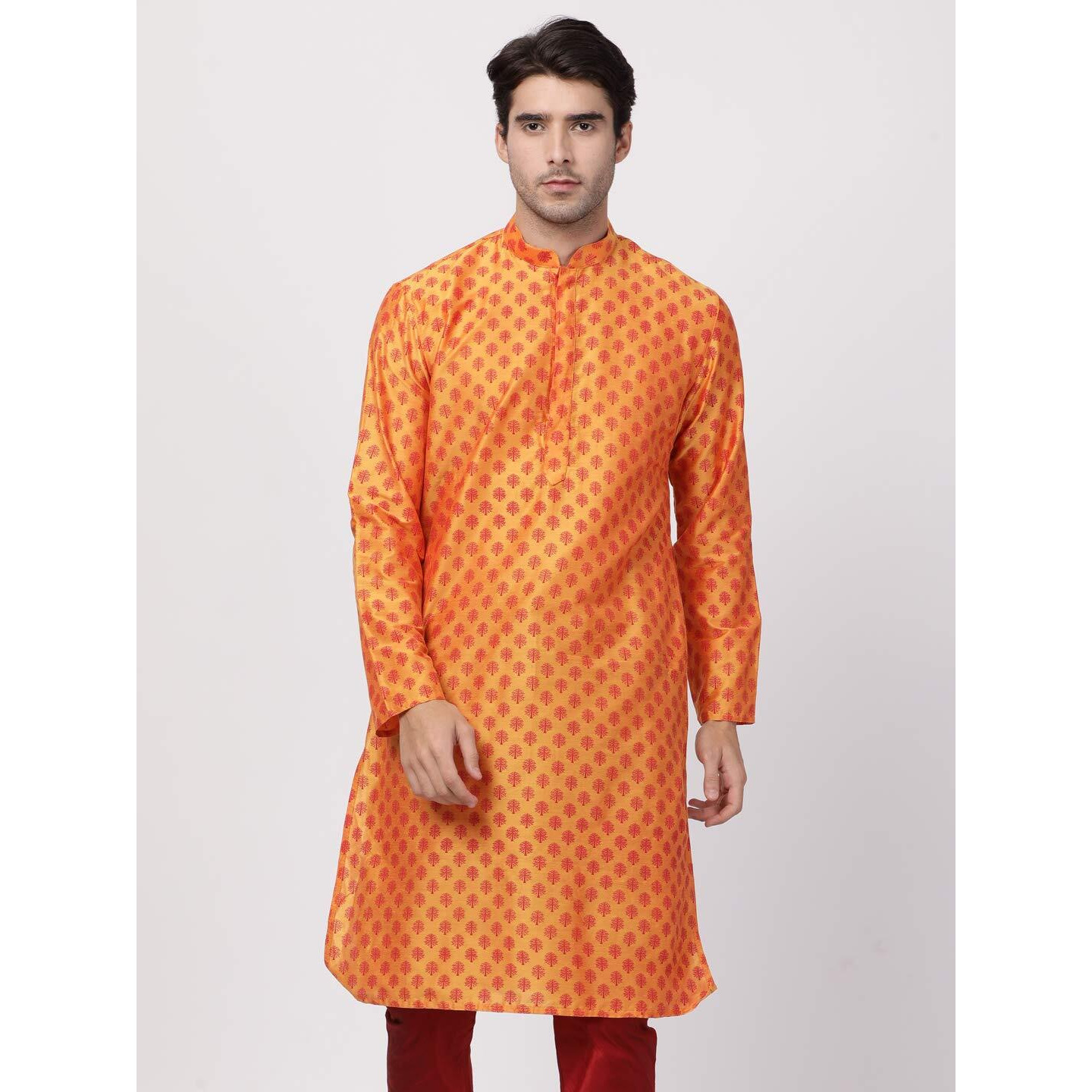 VASTRAMAY Men's Orange Cotton Blend Kurta