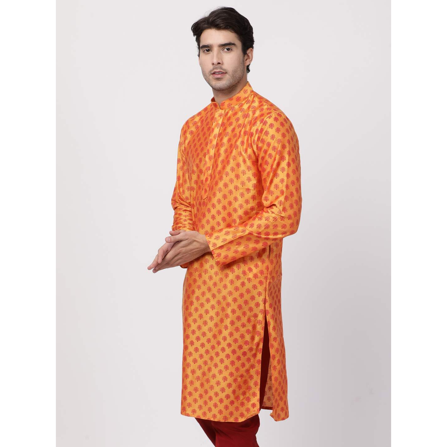 VASTRAMAY Men's Orange Cotton Blend Kurta