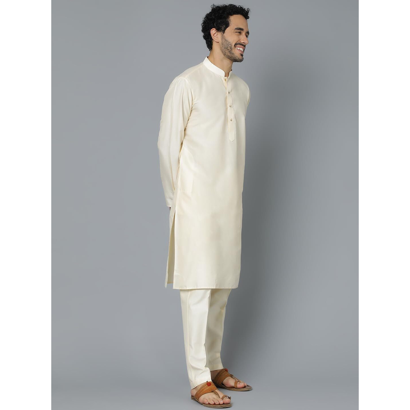 VASTRAMAY Men's Viscose Kurta Pyjama Set I Solid Plain Weave Design I Supreme Solids Indated Traditions Festive Kurta and Pyjama Set_VSHRMK169CRnPANT011CR_42