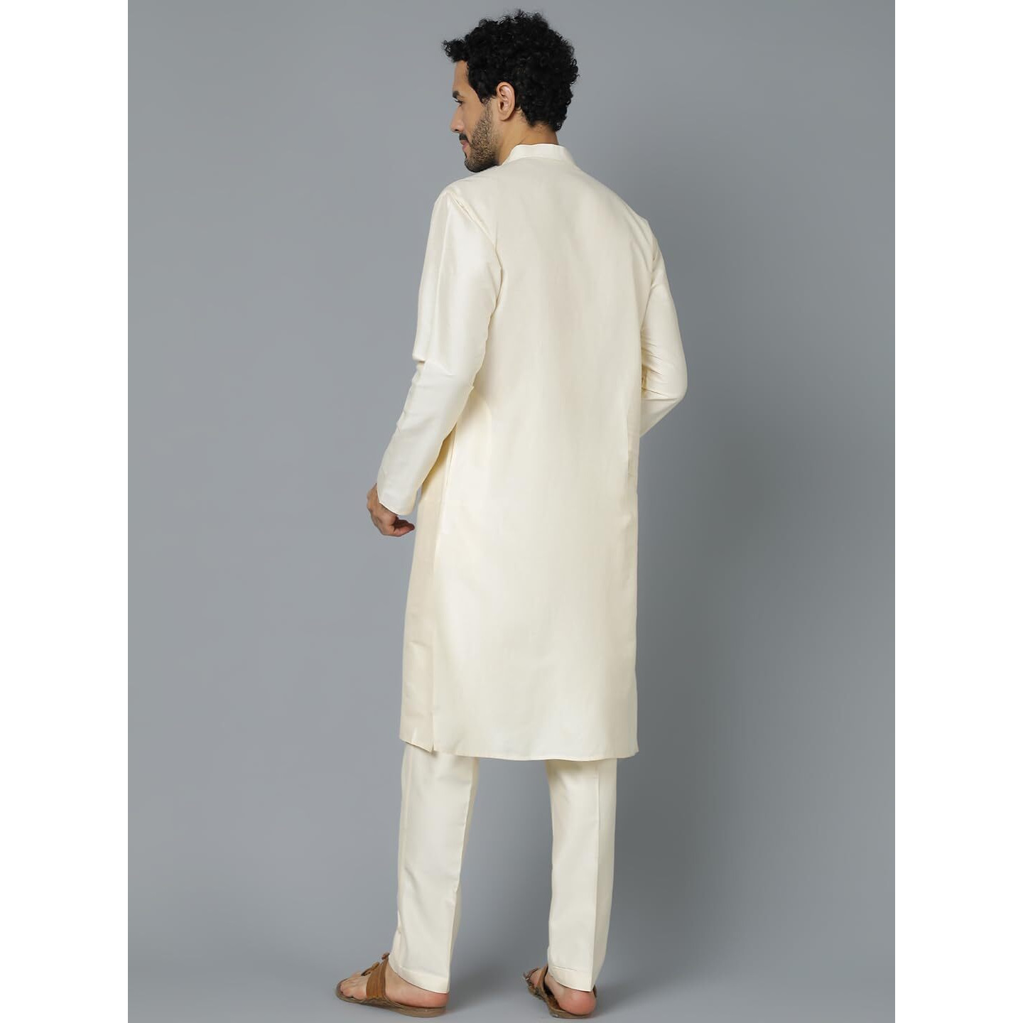 VASTRAMAY Men's Viscose Kurta Pyjama Set I Solid Plain Weave Design I Supreme Solids Indated Traditions Festive Kurta and Pyjama Set_VSHRMK169CRnPANT011CR_42