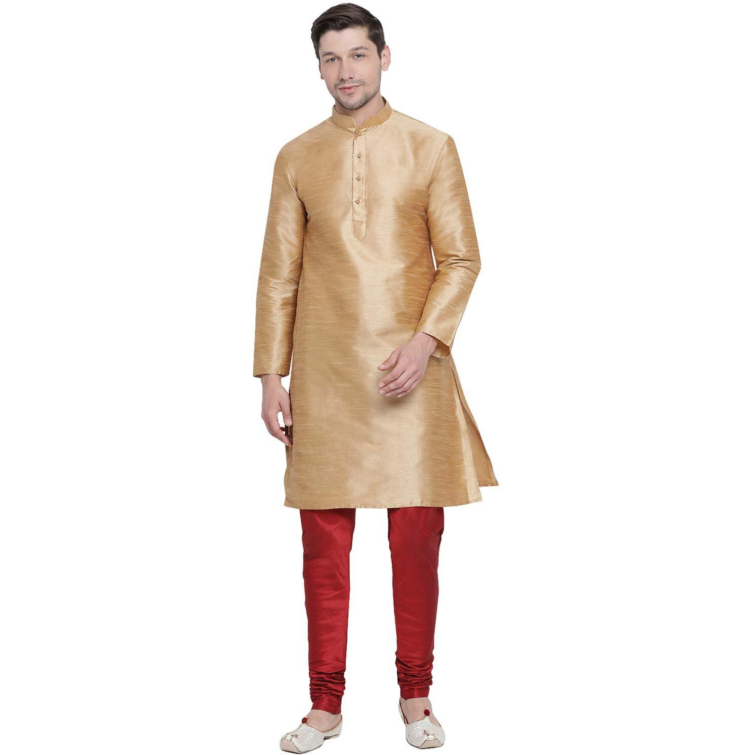 VASTRAMAY Men's Rose Gold Cotton Silk Blend Kurta and Pyjama Set_VASMKRG001nPMA_46