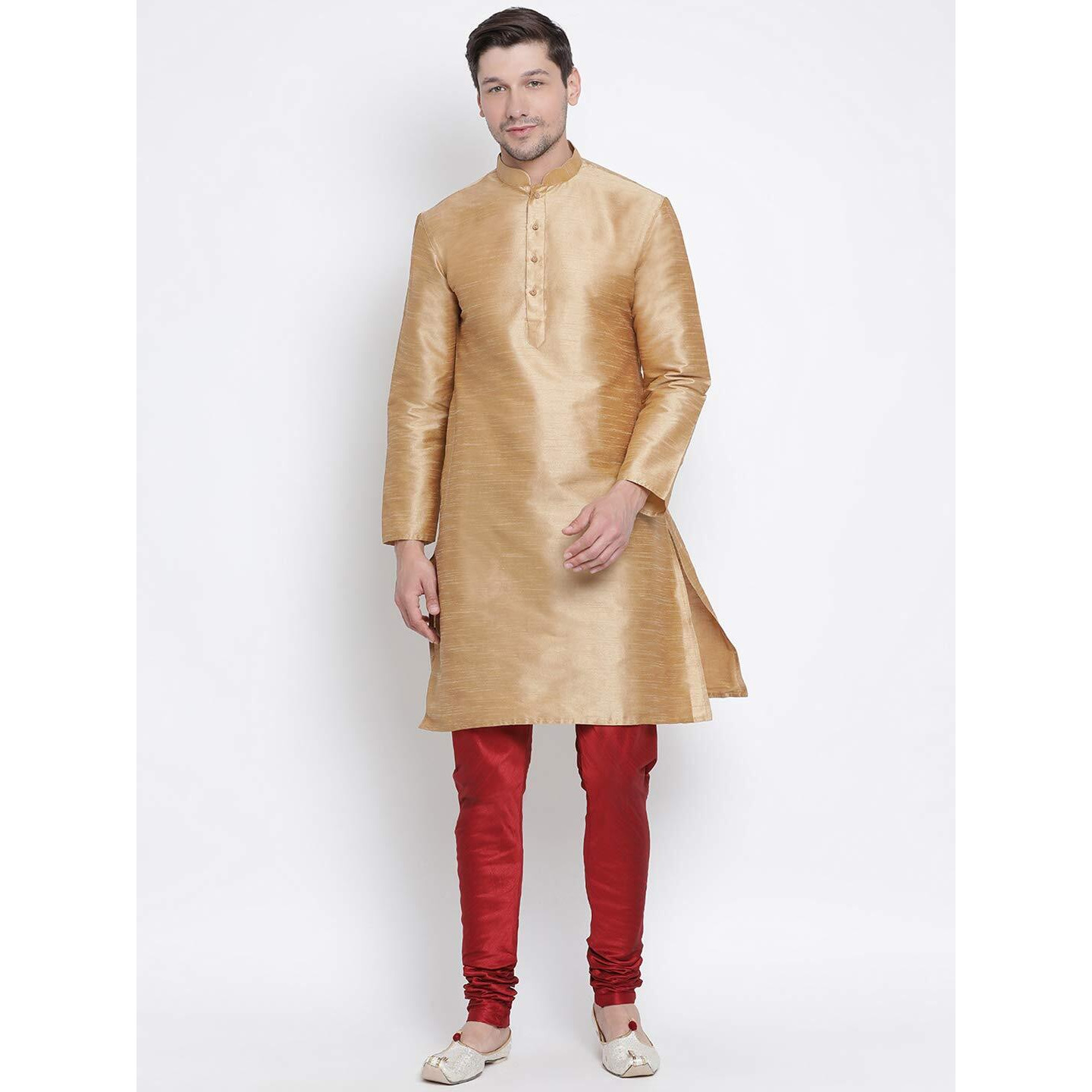 VASTRAMAY Men's Rose Gold Cotton Silk Blend Kurta and Pyjama Set_VASMKRG001nPMA_46