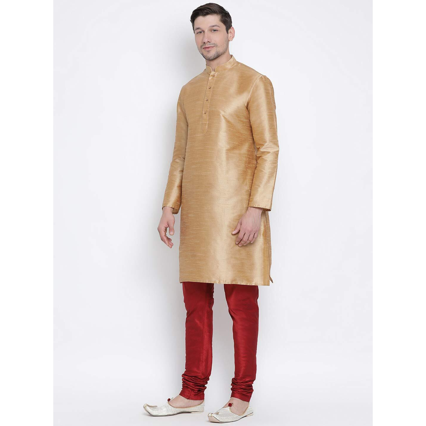 VASTRAMAY Men's Rose Gold Cotton Silk Blend Kurta and Pyjama Set_VASMKRG001nPMA_46