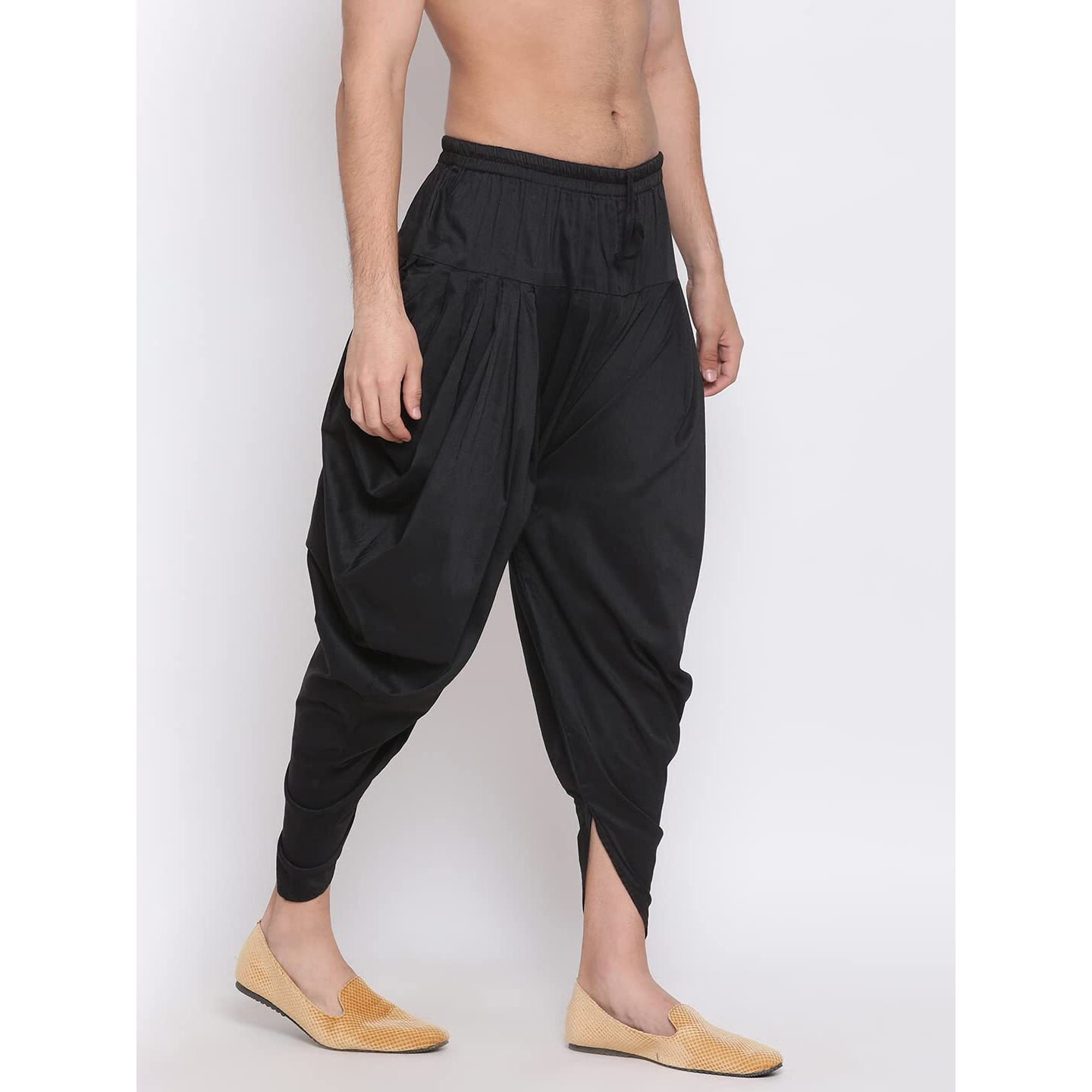 VASTRAMAY Men's Black Silk Blend Dhoti (VASMCD002BL_Size-Free_Black)