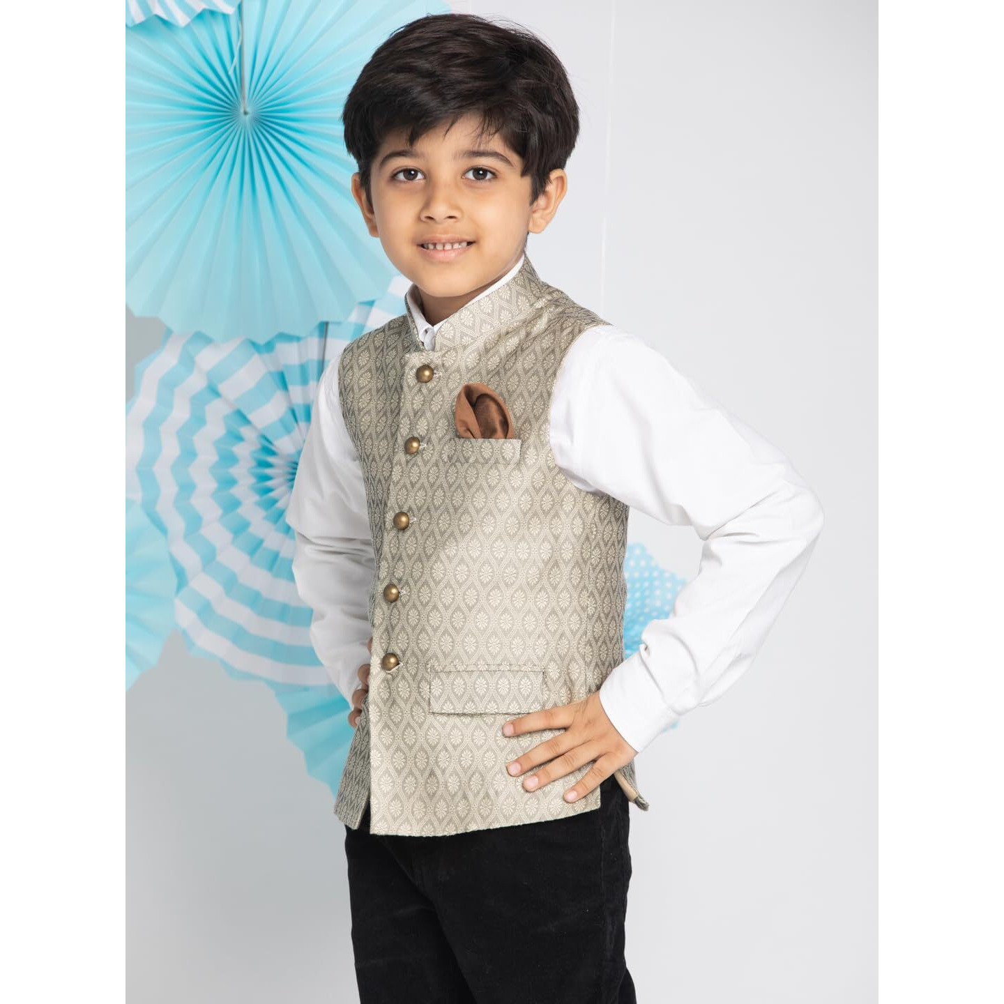 VASTRAMAY Boys' Beige Nehru Jacket_VASBJ105BG_26