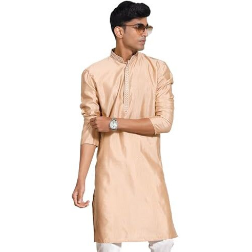 VASTRAMAY Men's Cream Silk Blend Kurta I Jacquard Embroidery Knee Length Kurta I Fastive Party Wedding Traditions Kurta_VASMK278CR_40
