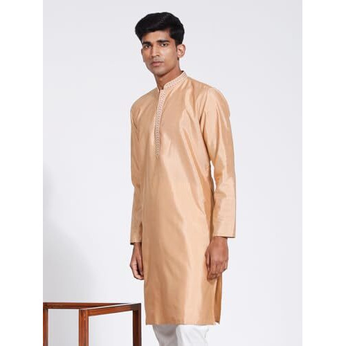 VASTRAMAY Men's Cream Silk Blend Kurta I Jacquard Embroidery Knee Length Kurta I Fastive Party Wedding Traditions Kurta_VASMK278CR_40