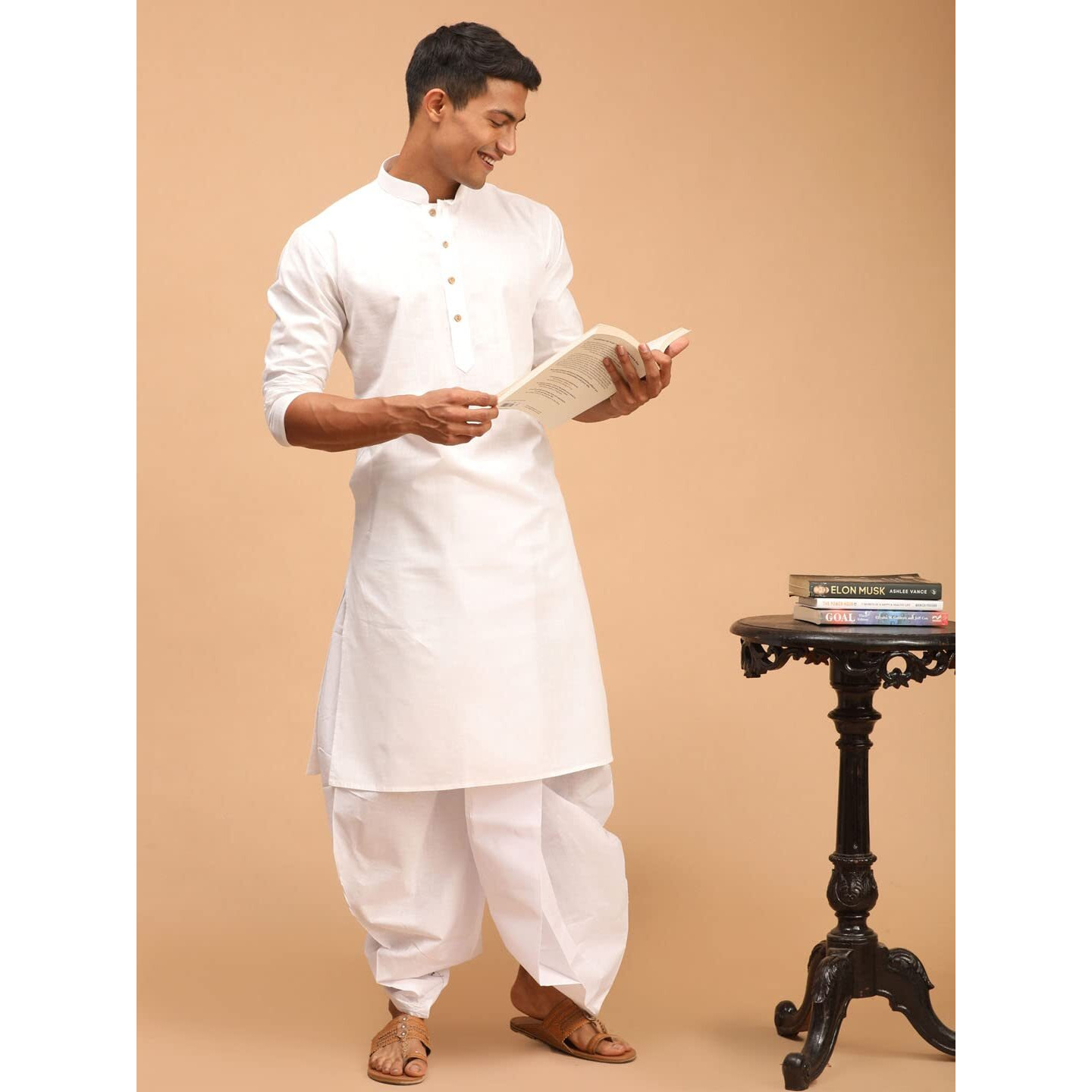 VASTRAMAY Men's Purple and White Cotton Blend Kurta And Dhoti Set || Elegance for Holi & Eid Celebration_VASMK007WHnDT015WH_38