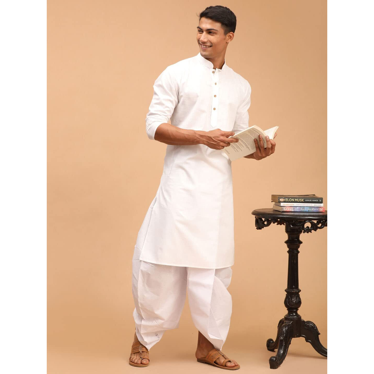 VASTRAMAY Men's Purple and White Cotton Blend Kurta And Dhoti Set || Elegance for Holi & Eid Celebration_VASMK007WHnDT015WH_38