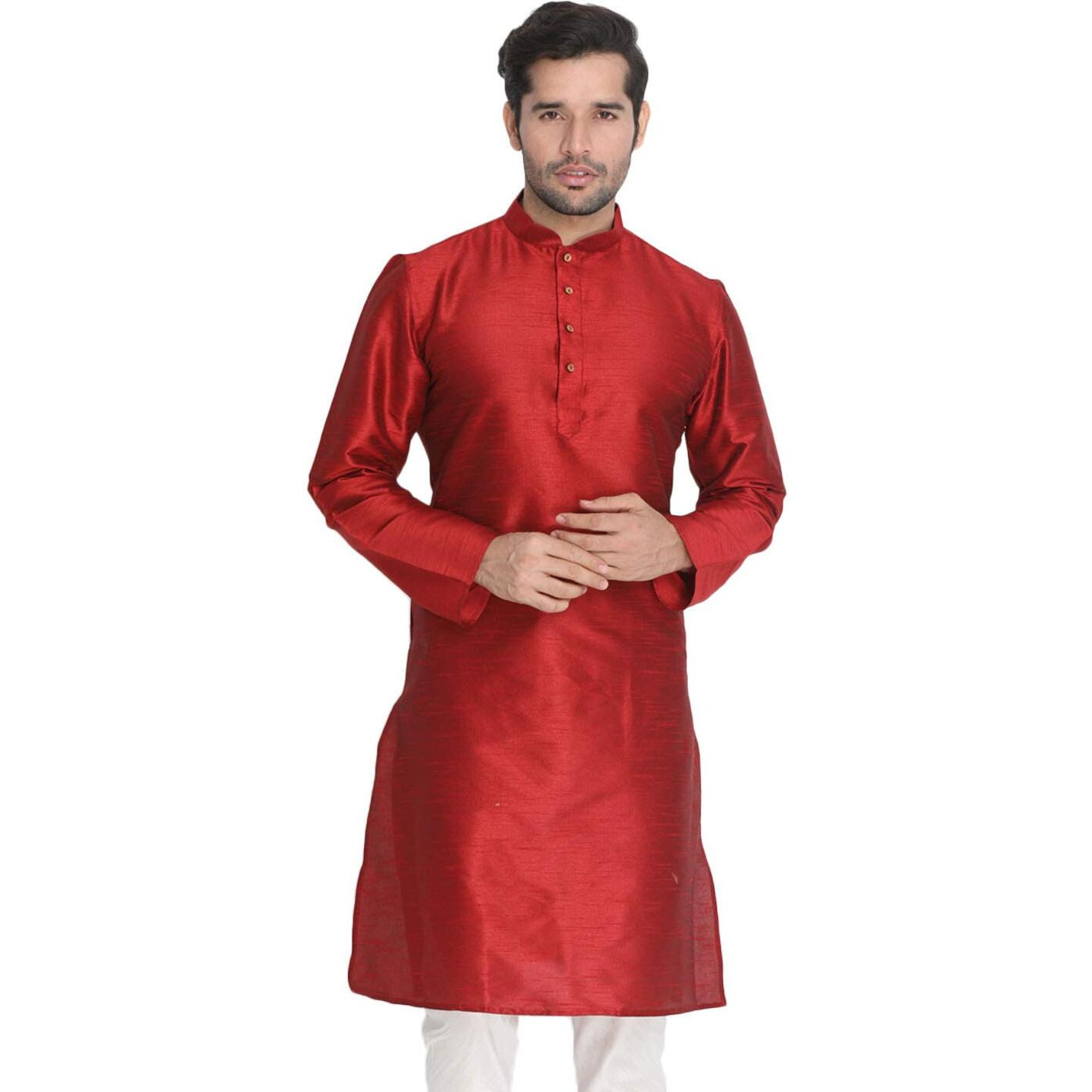 VASTRAMAY VM Mens Silk Blend Maroon Kurta - Elegance for Festivals & Events_VASMKMA001_54