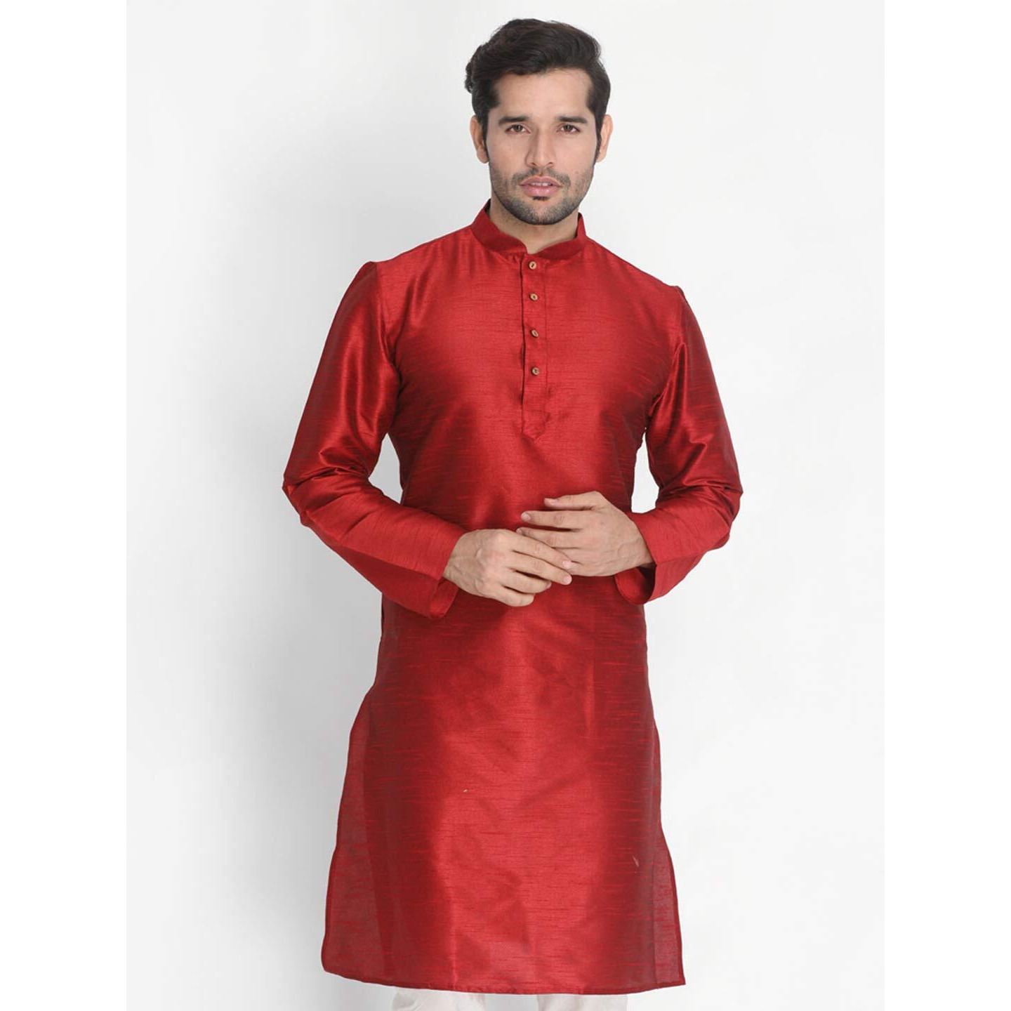 VASTRAMAY VM Mens Silk Blend Maroon Kurta - Elegance for Festivals & Events_VASMKMA001_54