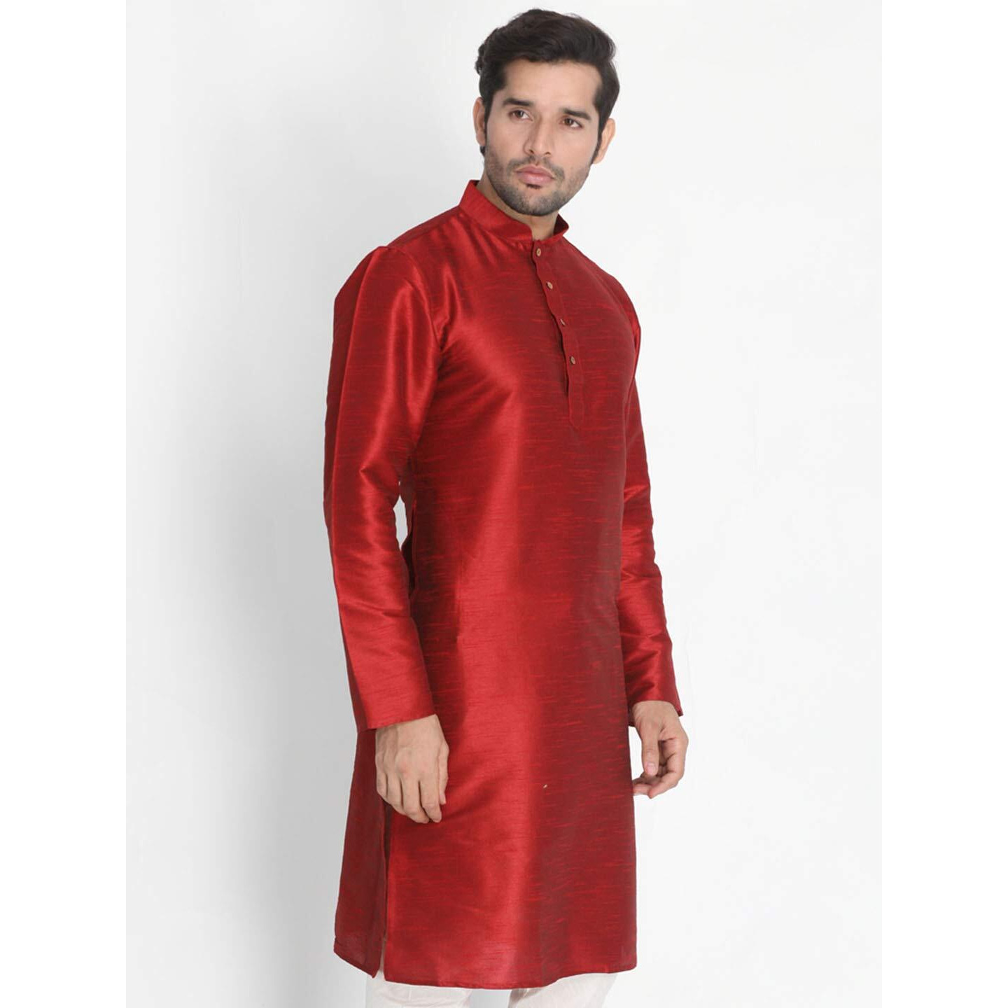 VASTRAMAY VM Mens Silk Blend Maroon Kurta - Elegance for Festivals & Events_VASMKMA001_54
