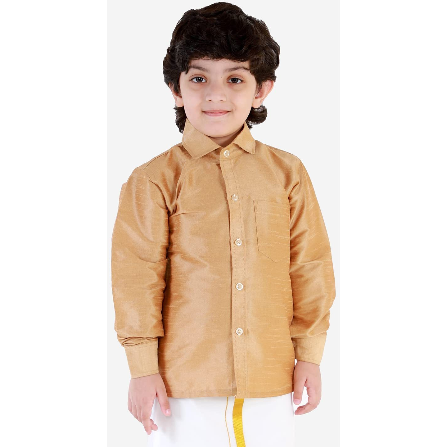 JBN Creation Boys' Rose Gold Silk Blend Ethnic Shirt | Effortless Style for Everyday Comfort | Modern Designs, Quality Fabrics, and Contemporary Fit for a Relaxed and Trendy