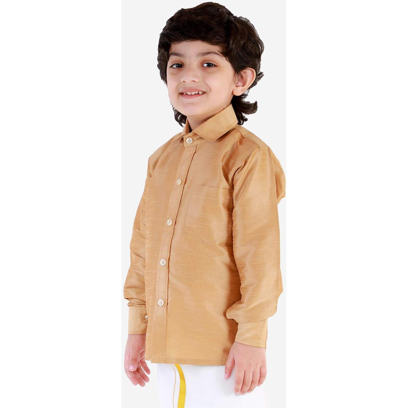 JBN Creation Boys' Rose Gold Silk Blend Ethnic Shirt | Effortless Style for Everyday Comfort | Modern Designs, Quality Fabrics, and Contemporary Fit for a Relaxed and Trendy