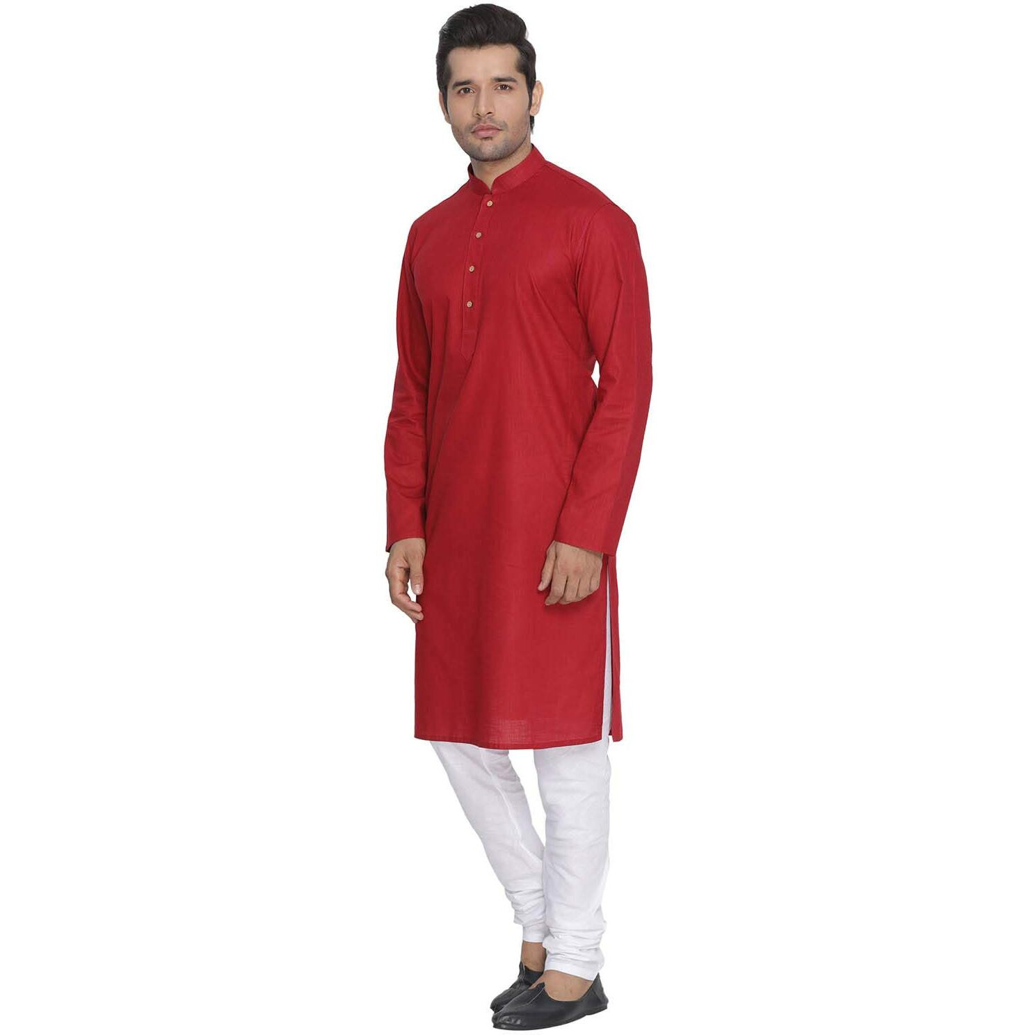 VASTRAMAY Men Maroon Cotton Kurta and Pyjama Set (VASMK007MAnPCWH_44)