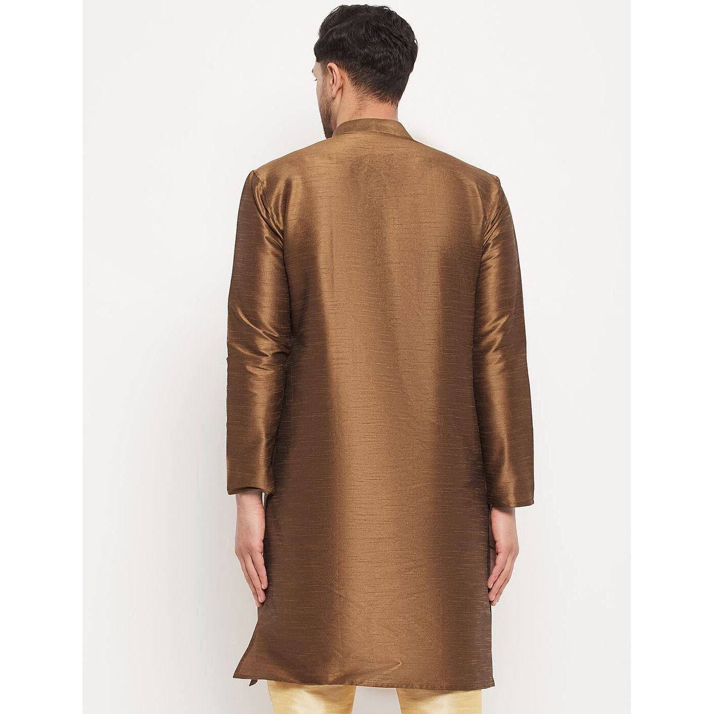 VASTRAMAY Men's Cotton Silk Blend Kurta-New Brown