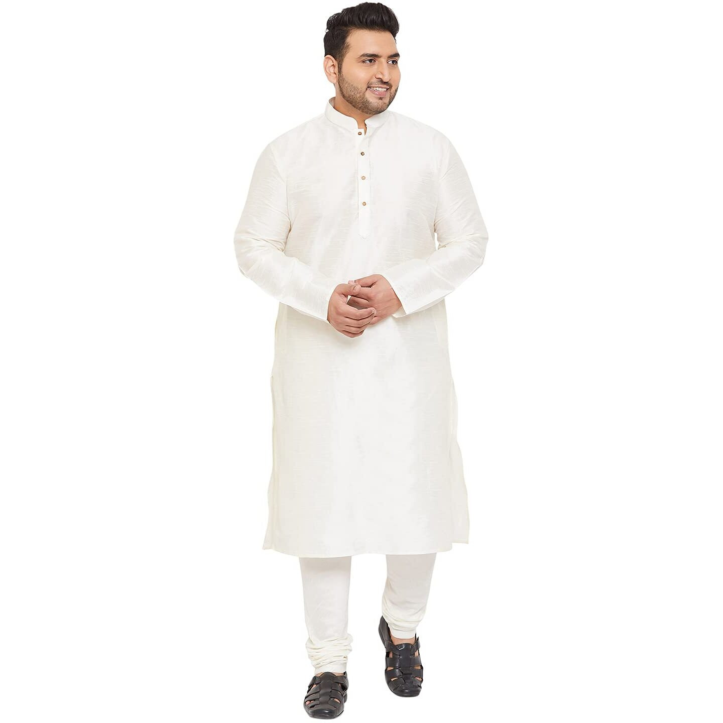 VASTRAMAY Plus Size Men's Silk Blend Kurta Set-New Cream
