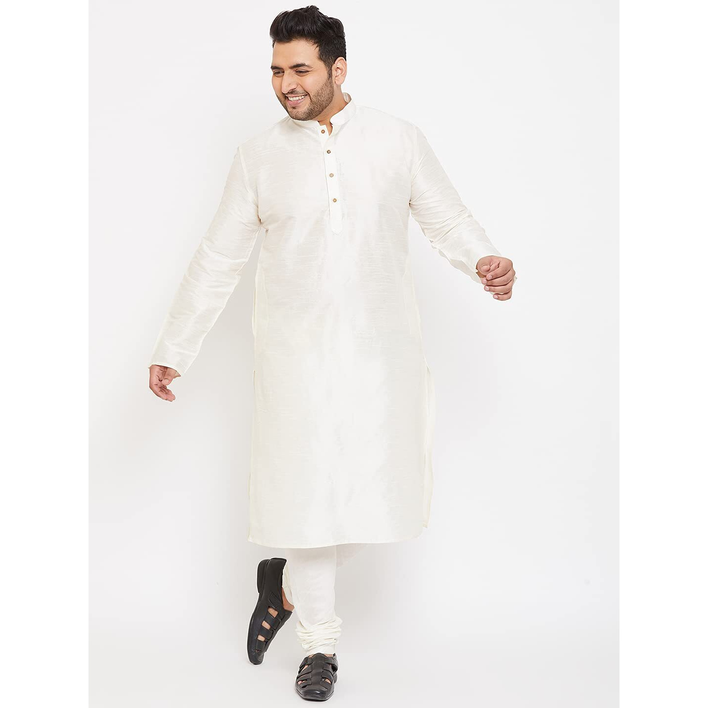 VASTRAMAY Plus Size Men's Silk Blend Kurta Set-New Cream