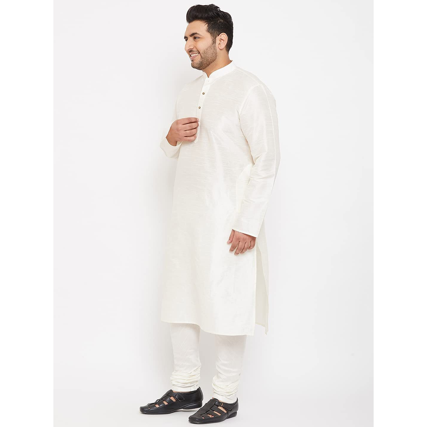 VASTRAMAY Plus Size Men's Silk Blend Kurta Set-New Cream