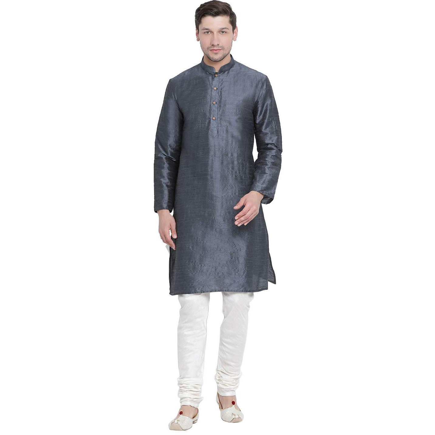 VASTRAMAY Men's Slate Cotton Silk Blend Kurta and Pyjama Set_VASMK001STnPCR_46