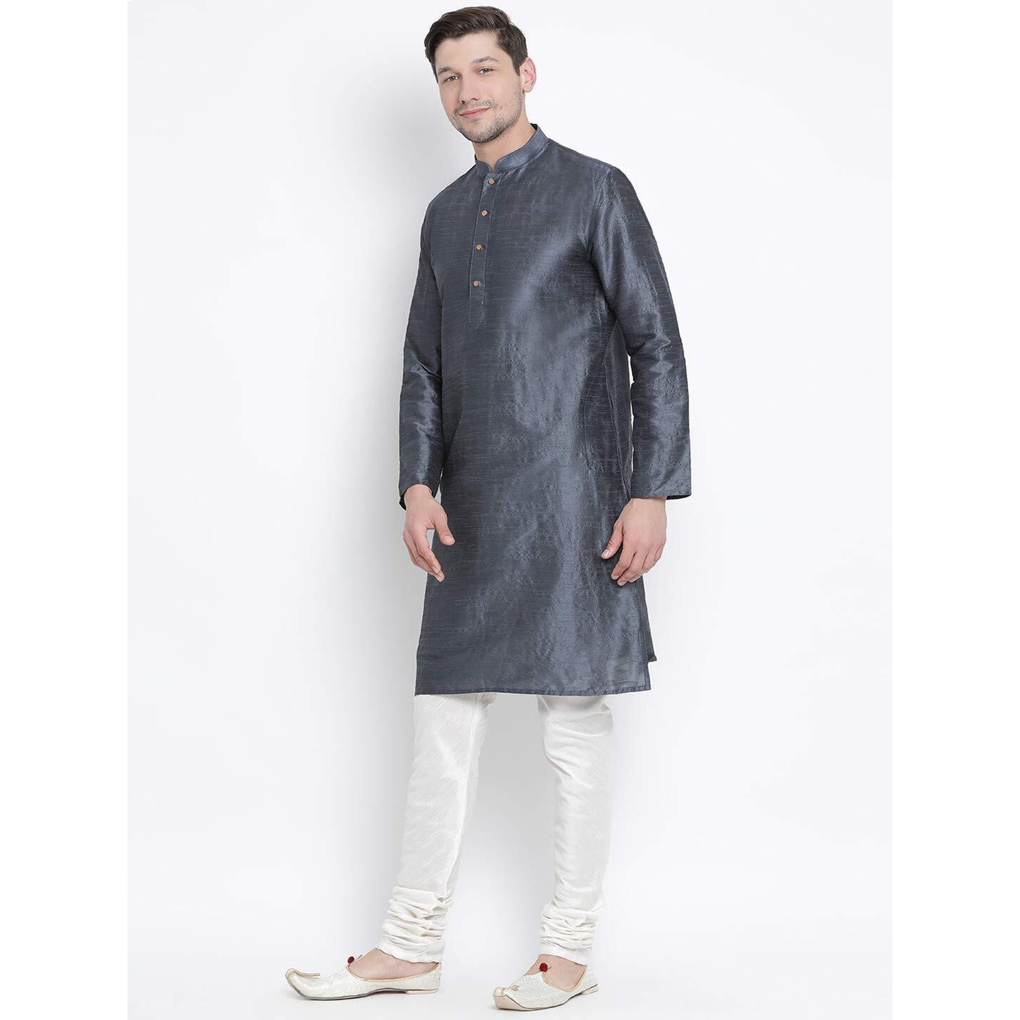 VASTRAMAY Men's Slate Cotton Silk Blend Kurta and Pyjama Set_VASMK001STnPCR_46