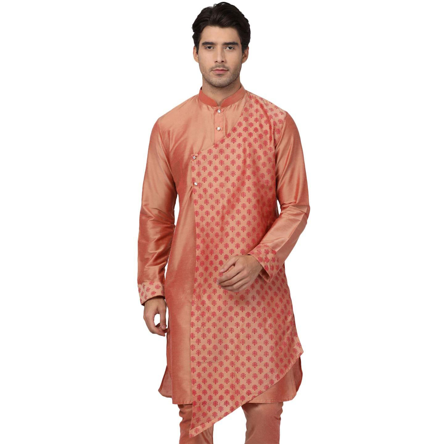 VASTRAMAY Men's Pink Cotton Silk Blend Kurta_VASMK059PN_44