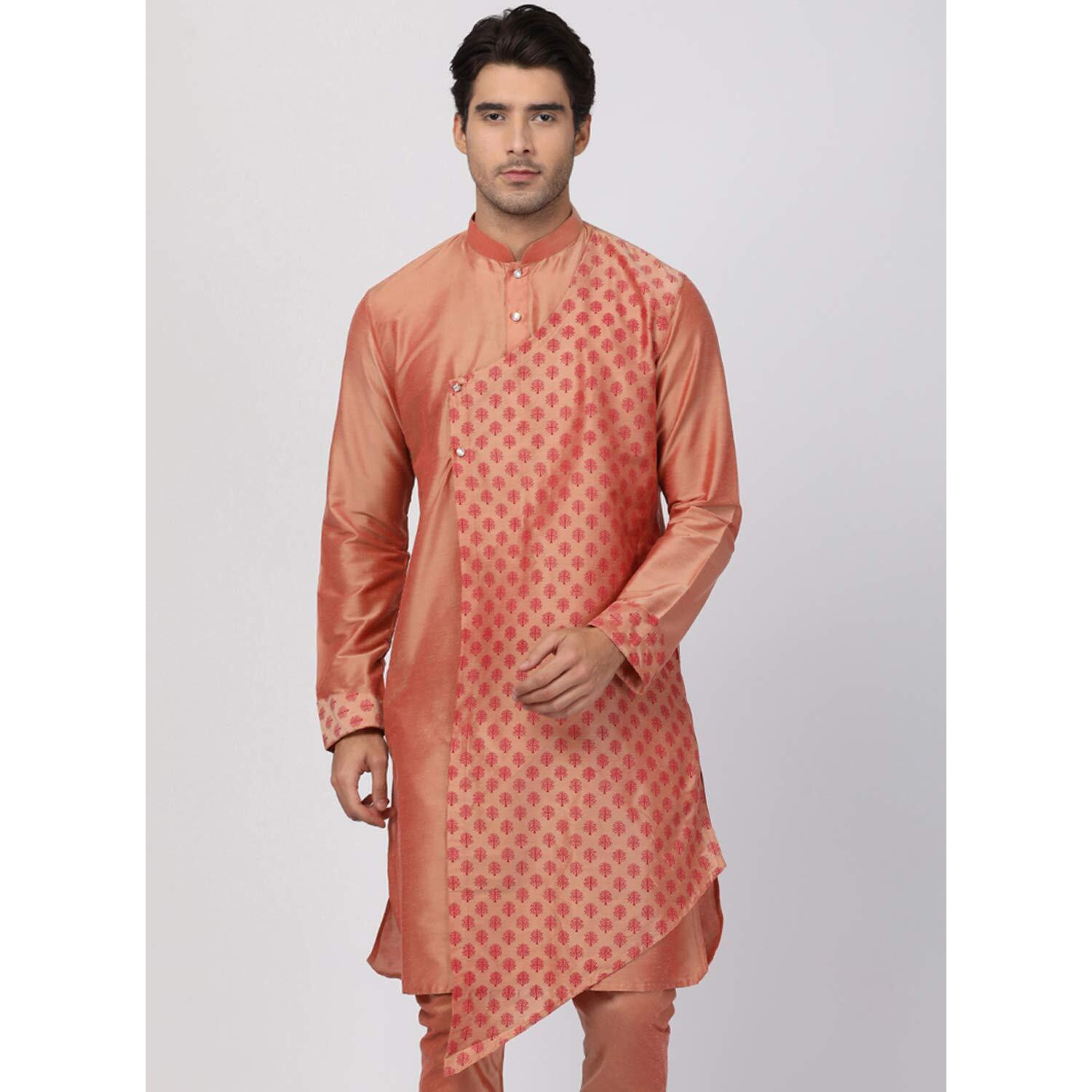 VASTRAMAY Men's Pink Cotton Silk Blend Kurta_VASMK059PN_44