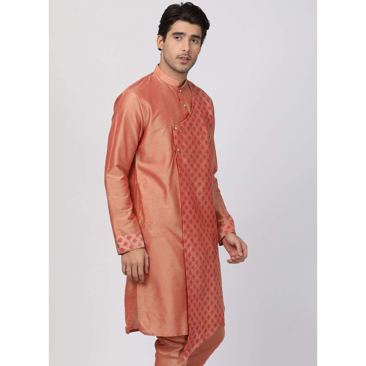 VASTRAMAY Men's Pink Cotton Silk Blend Kurta_VASMK059PN_44