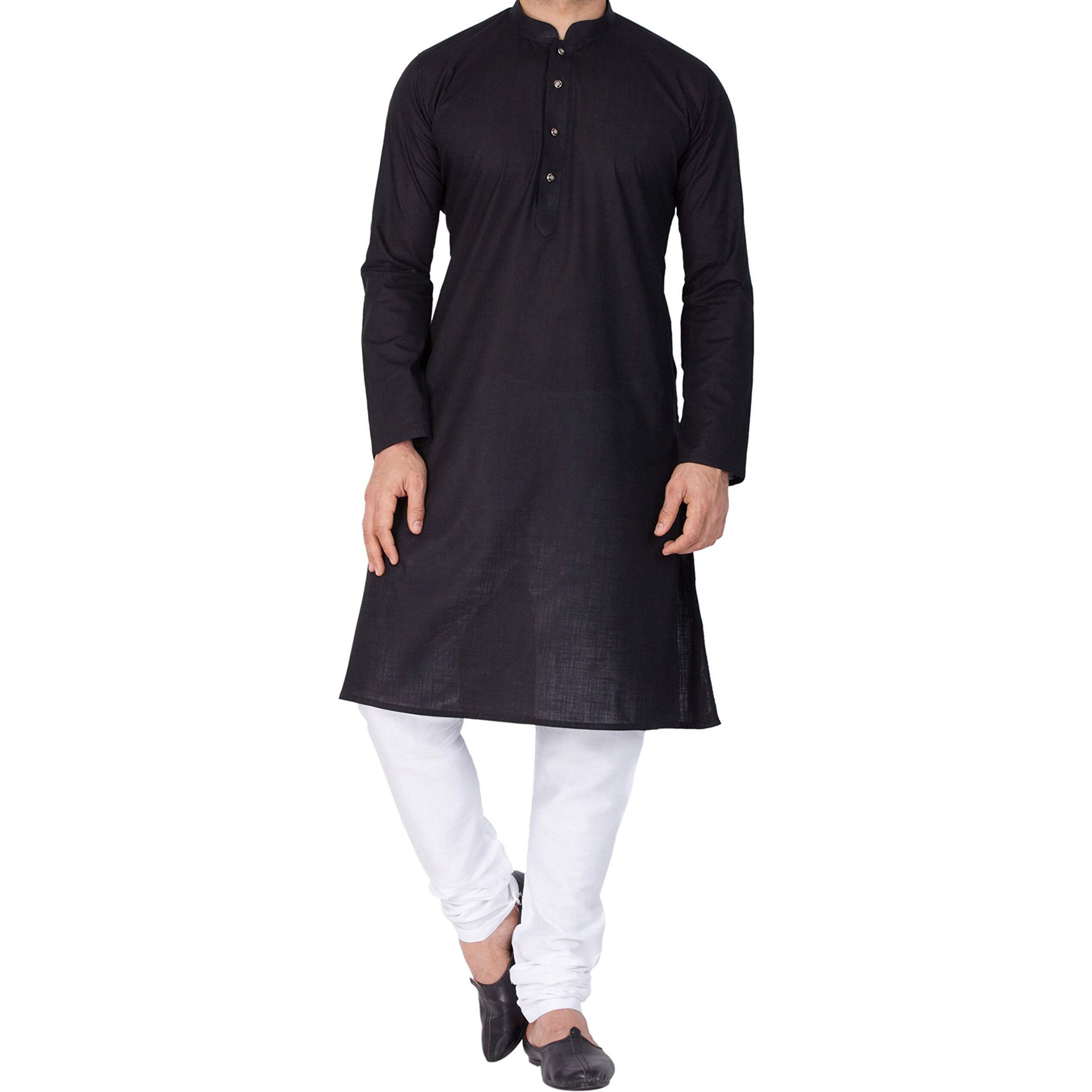 VASTRAMAY Men Linen Kurta and Pyjama Set (Black_VASMKBL007nPCWH_42)