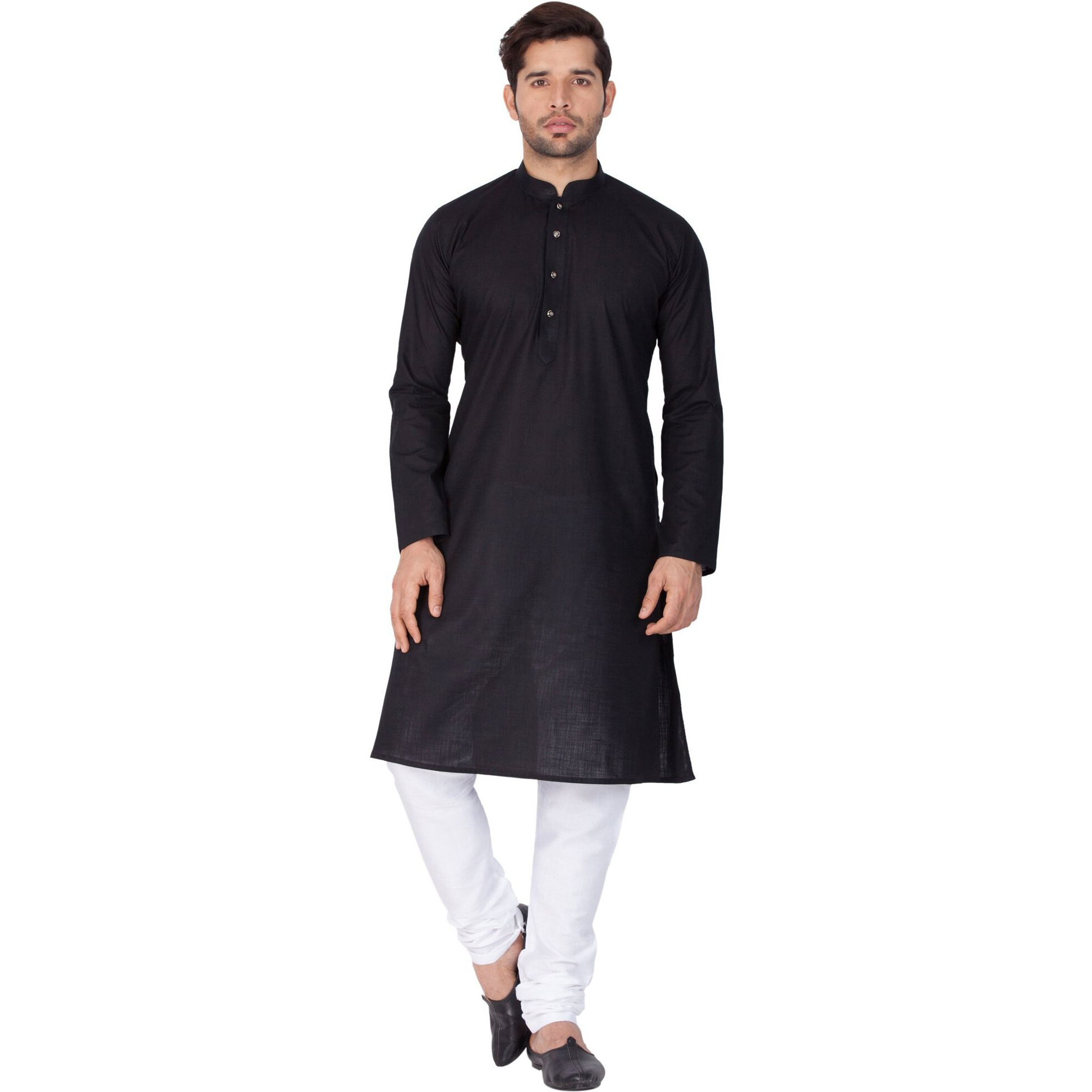 VASTRAMAY Men Linen Kurta and Pyjama Set (Black_VASMKBL007nPCWH_42)