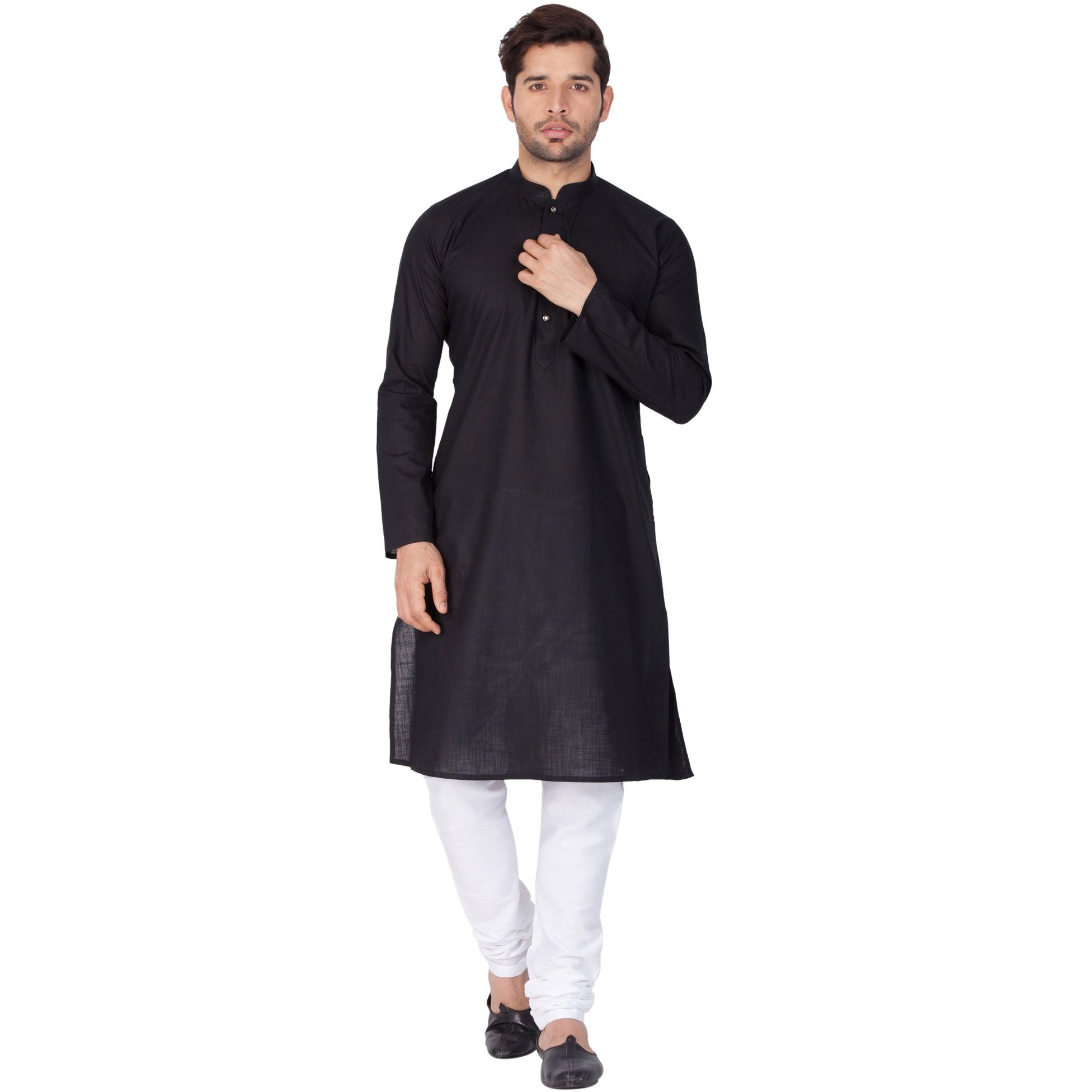 VASTRAMAY Men Linen Kurta and Pyjama Set (Black_VASMKBL007nPCWH_42)