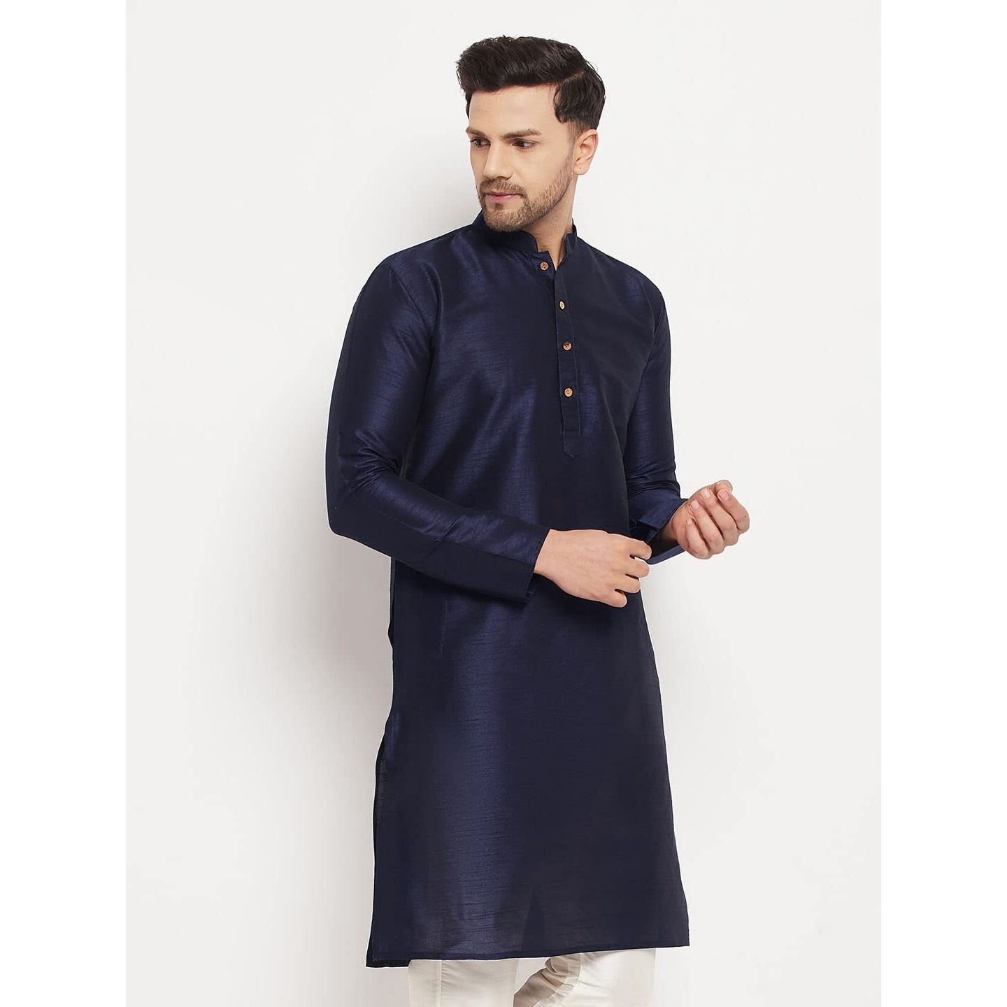 VASTRAMAY VM Mens Silk Blend Navy Blue Kurta - Elegance for Festivals & Events_VASMKNB001_50